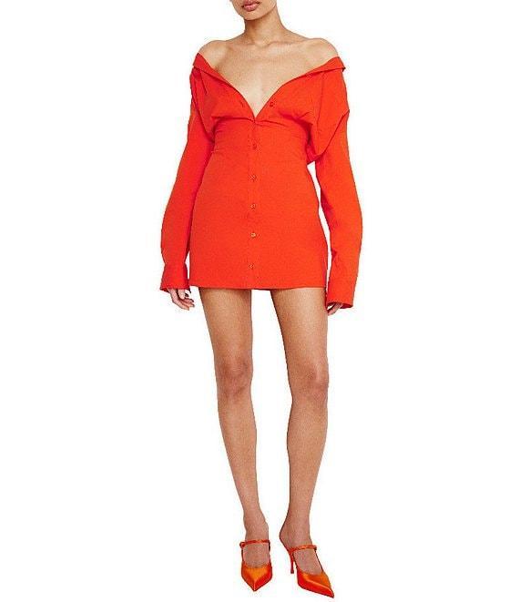 Good American Stretch Poplin Button Front Long Sleeve Shirt Dress Product Image