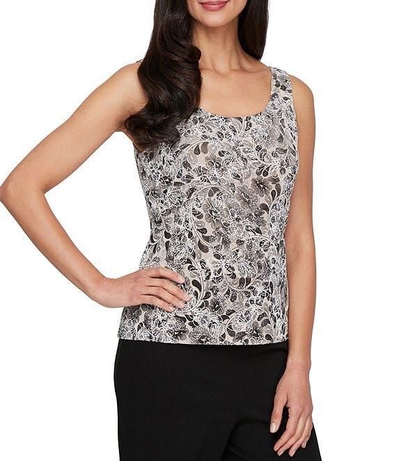Alex Evenings Crew Neck 3/4 Sleeve Glitter Slinky Printed Twinset Product Image