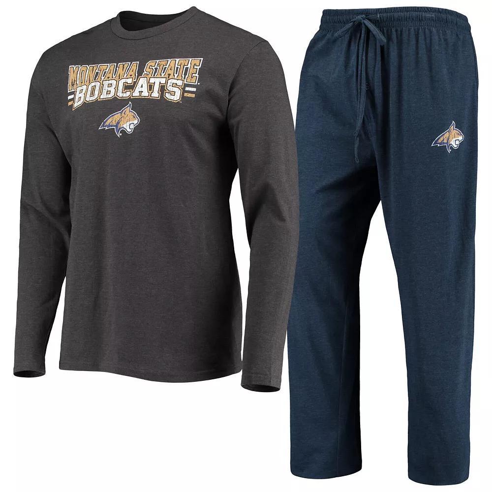 Men's Concepts Sport Navy/Heathered Charcoal Montana State Bobcats Meter Long Sleeve T-Shirt & Pants Sleep Set, Size: Small, Mts Blue Product Image