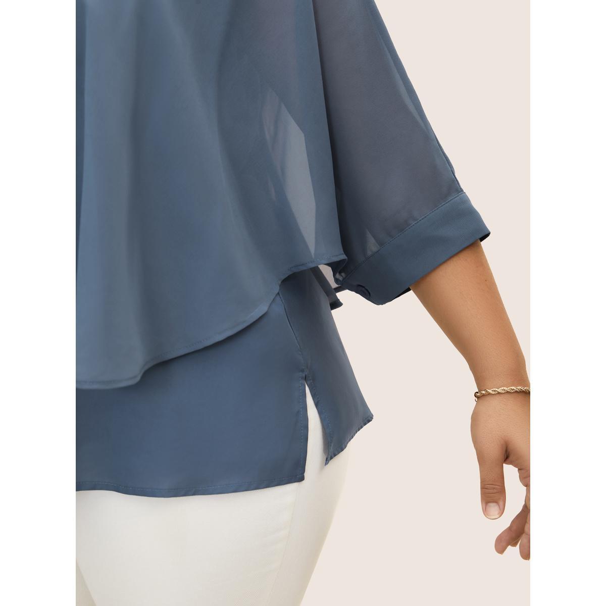 Plus Size Stone Chiffon Tiered Mesh Split Side Blouse Women Elegant Elbow-length sleeve V-neck Everyday Blouses BloomChic 22-24/3X Product Image