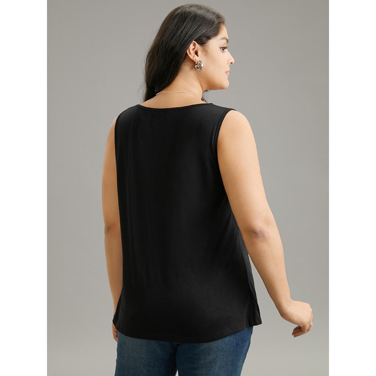 Plus Size Leopard Patchwork Round Neck Tank Top Women Black Elegant Patchwork Round Neck Dailywear Tank Tops Camis BloomChic 14-16/1X Product Image
