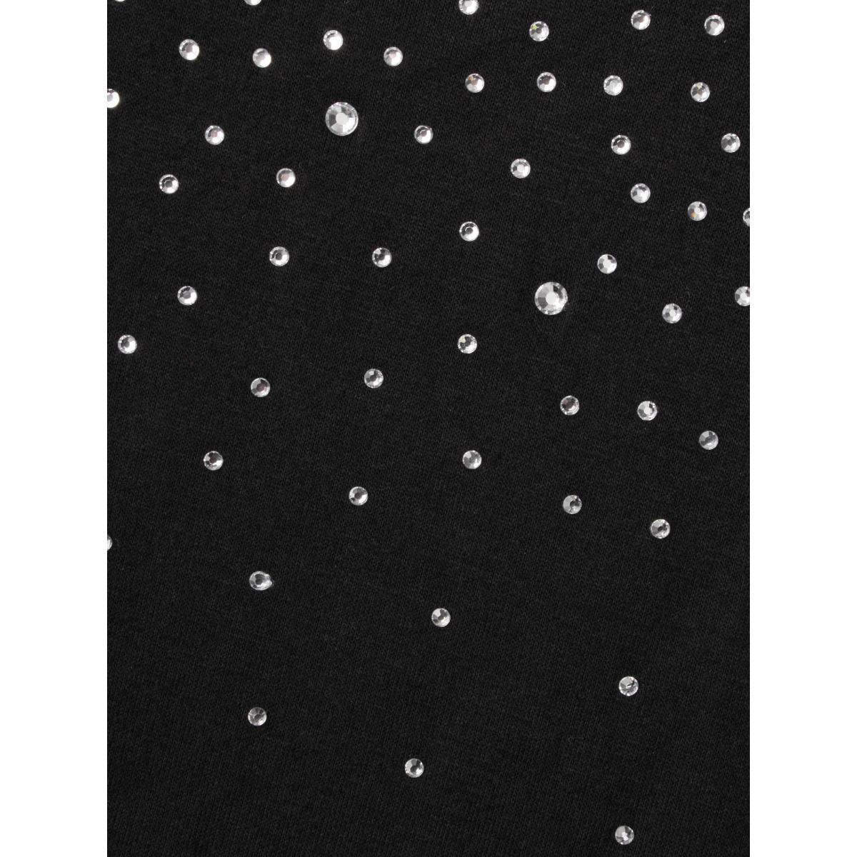 Plus Size Sequin Stretchy Long Sleeve T-shirt Black Women Elegant Rhinestone detailing Heart neckline Everyday T-shirts BloomChic 30/6X Product Image