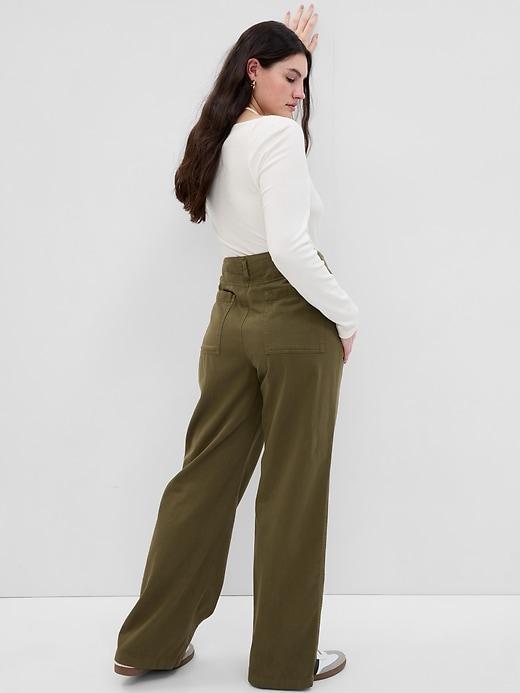 Mid Rise Twill Wide-Leg Khakis Product Image