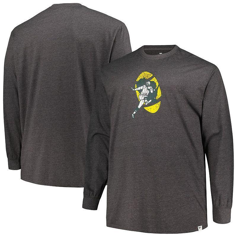 Mens Profile Heather Charcoal Green Bay Packers Big & Tall Throwback Long Sleeve T-Shirt Product Image