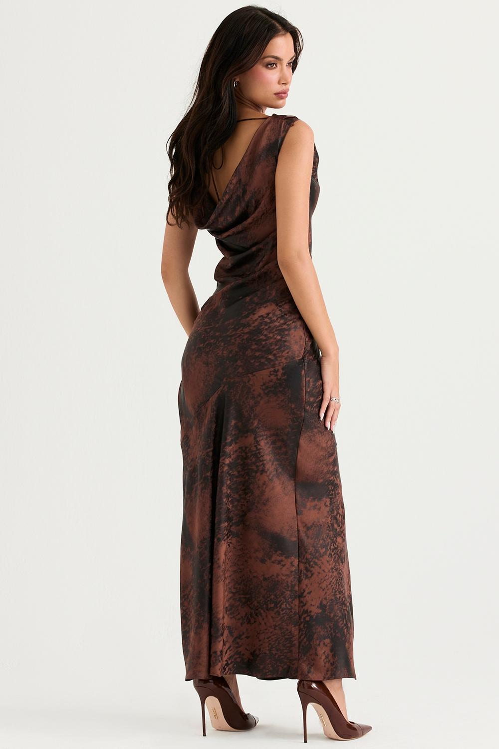 Alaina Antique Copper Bias Cut Maxi Dress Product Image