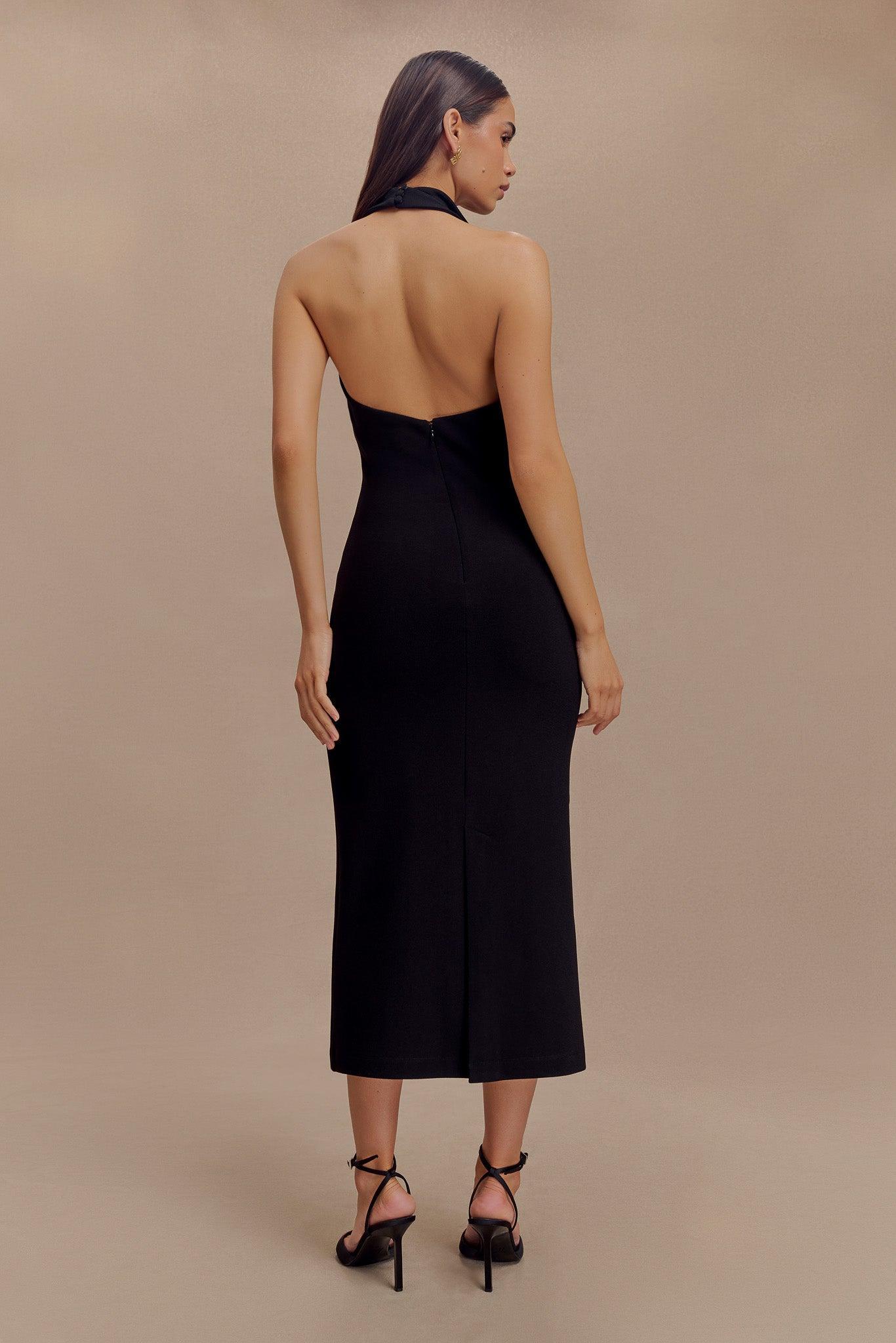 Annita Crepe Halter Midi Dress - Black Product Image