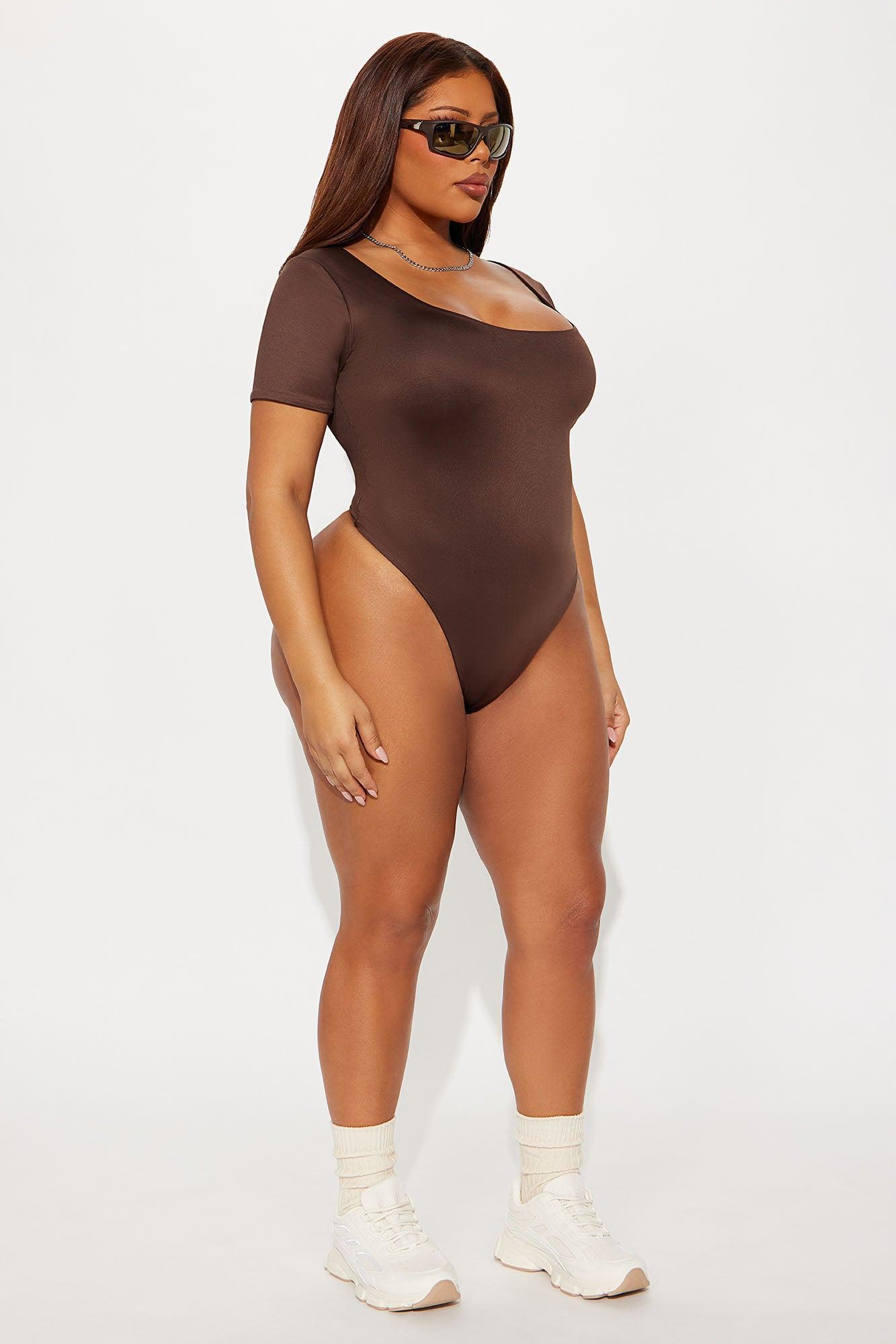 Contour Double Lined Short Sleeve Scoop Neck Bodysuit - Chocolate Product Image