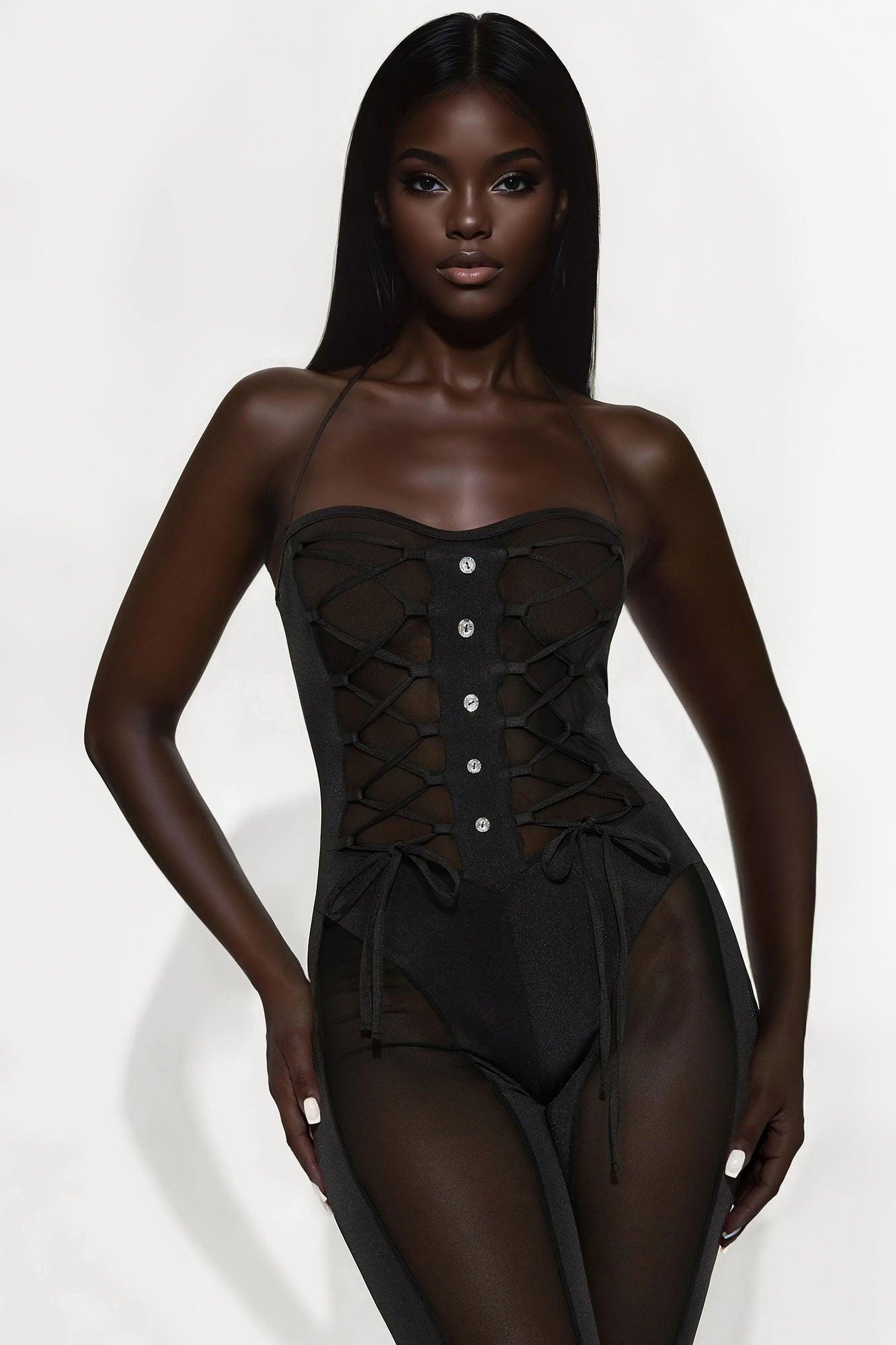 Nocturnal Diva Mesh Cut Out Jumpsuit - Black Product Image