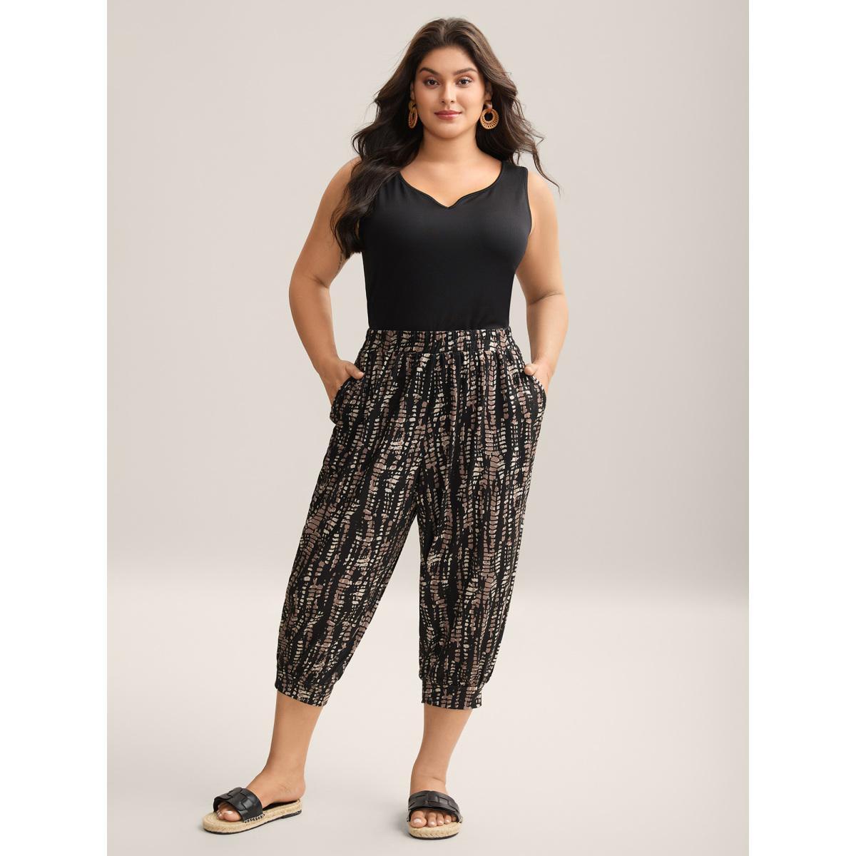 Plus Size Tie-Dye Pull-On Jogger Pants Women Black Casual Bodycon Mid Rise Everyday-Casual Pants BloomChic 26/4X Product Image