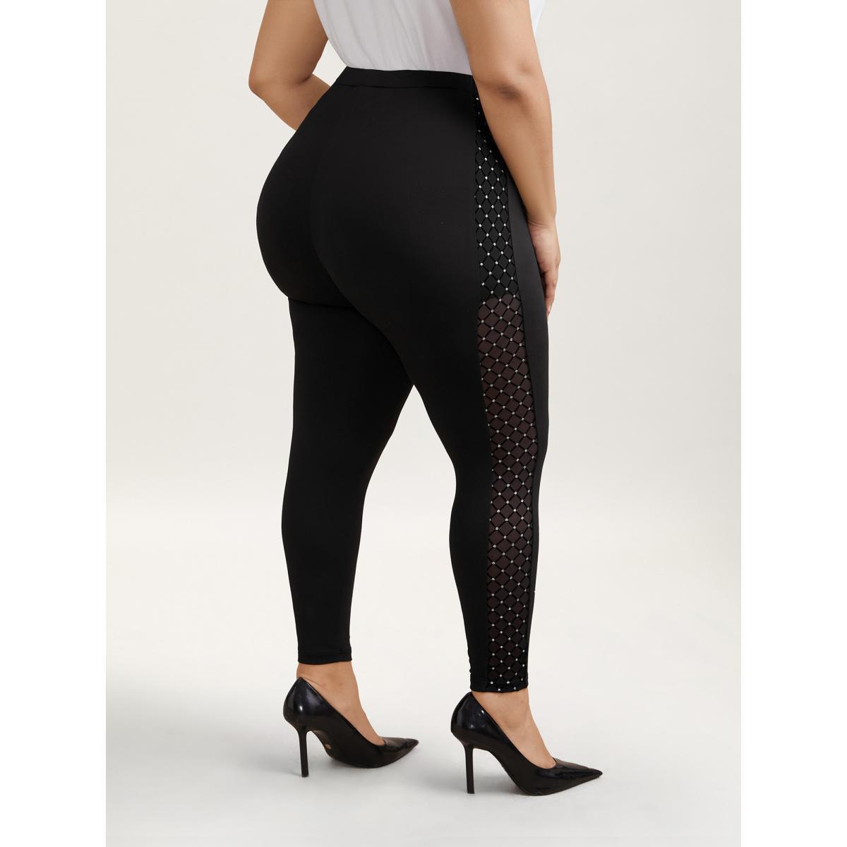 Plus Size Mesh Spliced Skinny-Fit Leggings Women Black Elegant High stretch Skinny Mid Rise Everyday Leggings BloomChic 18-20/2X Product Image