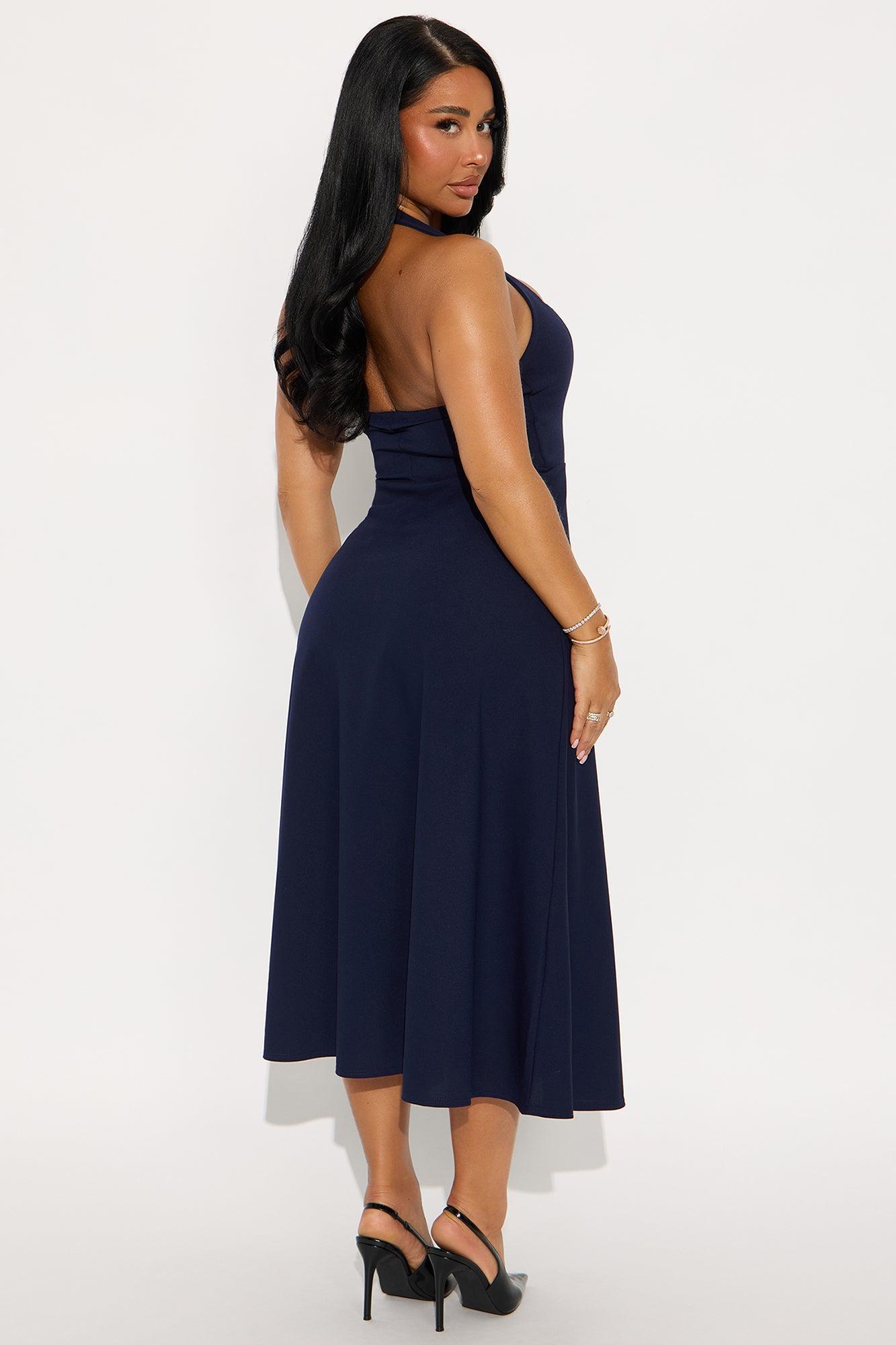 Alena Halter Midi Dress - Navy Product Image