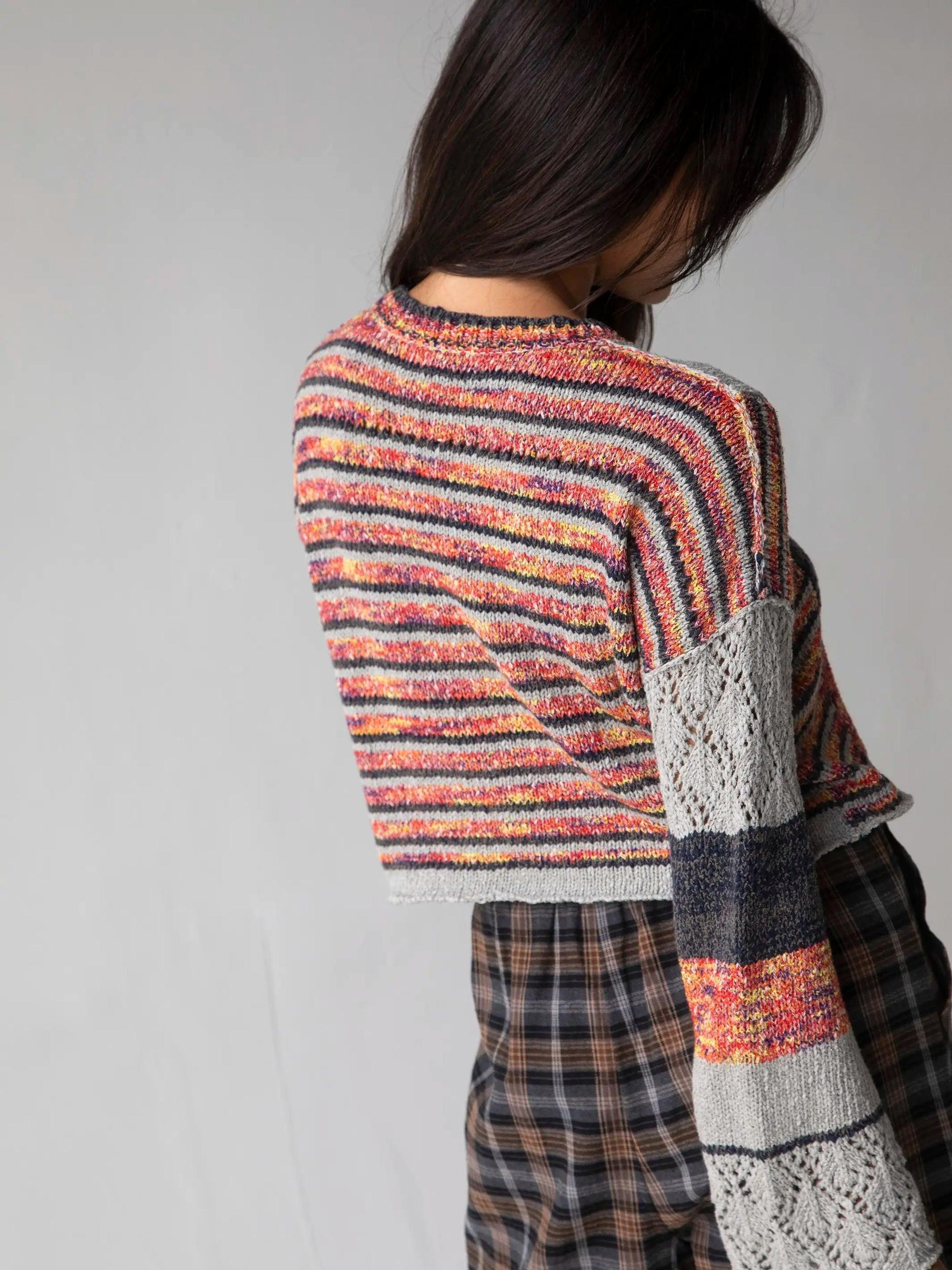 Aubrey Striped Pointelle Sweater - Navy Product Image