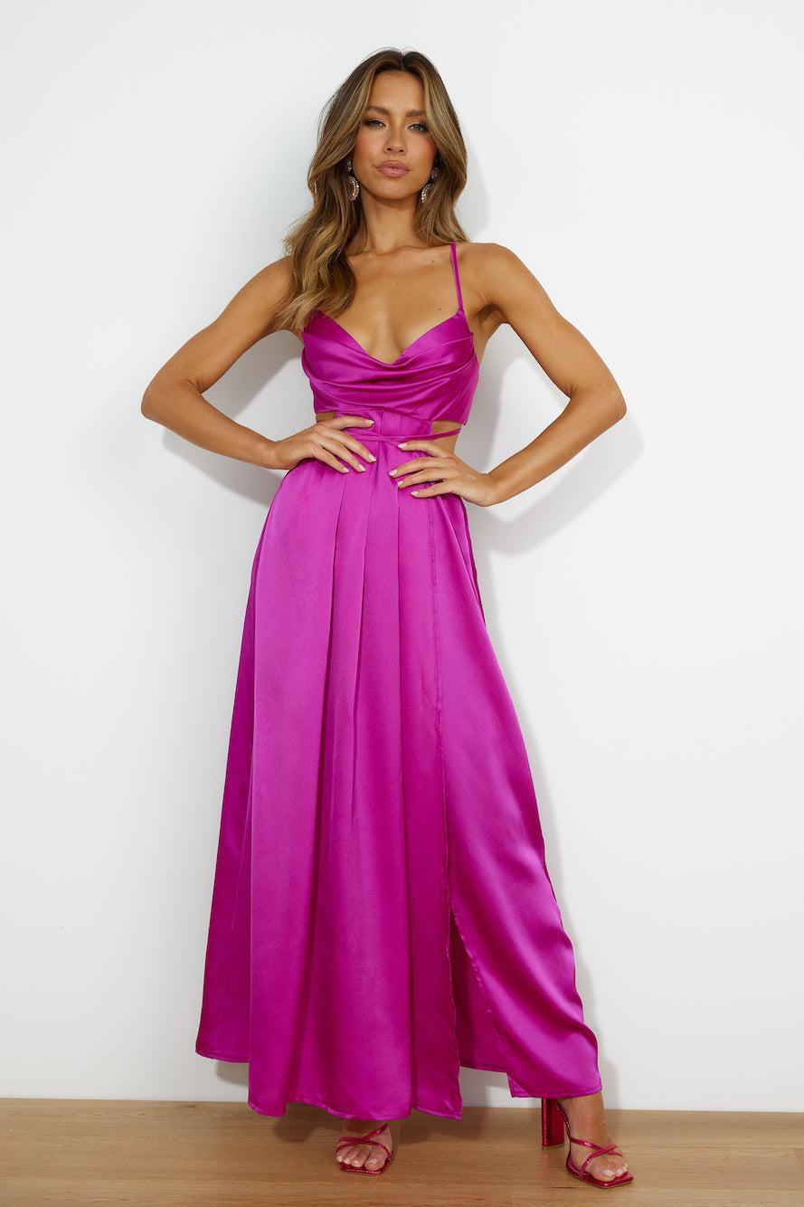 Early Mornings Satin Maxi Dress Purple Product Image