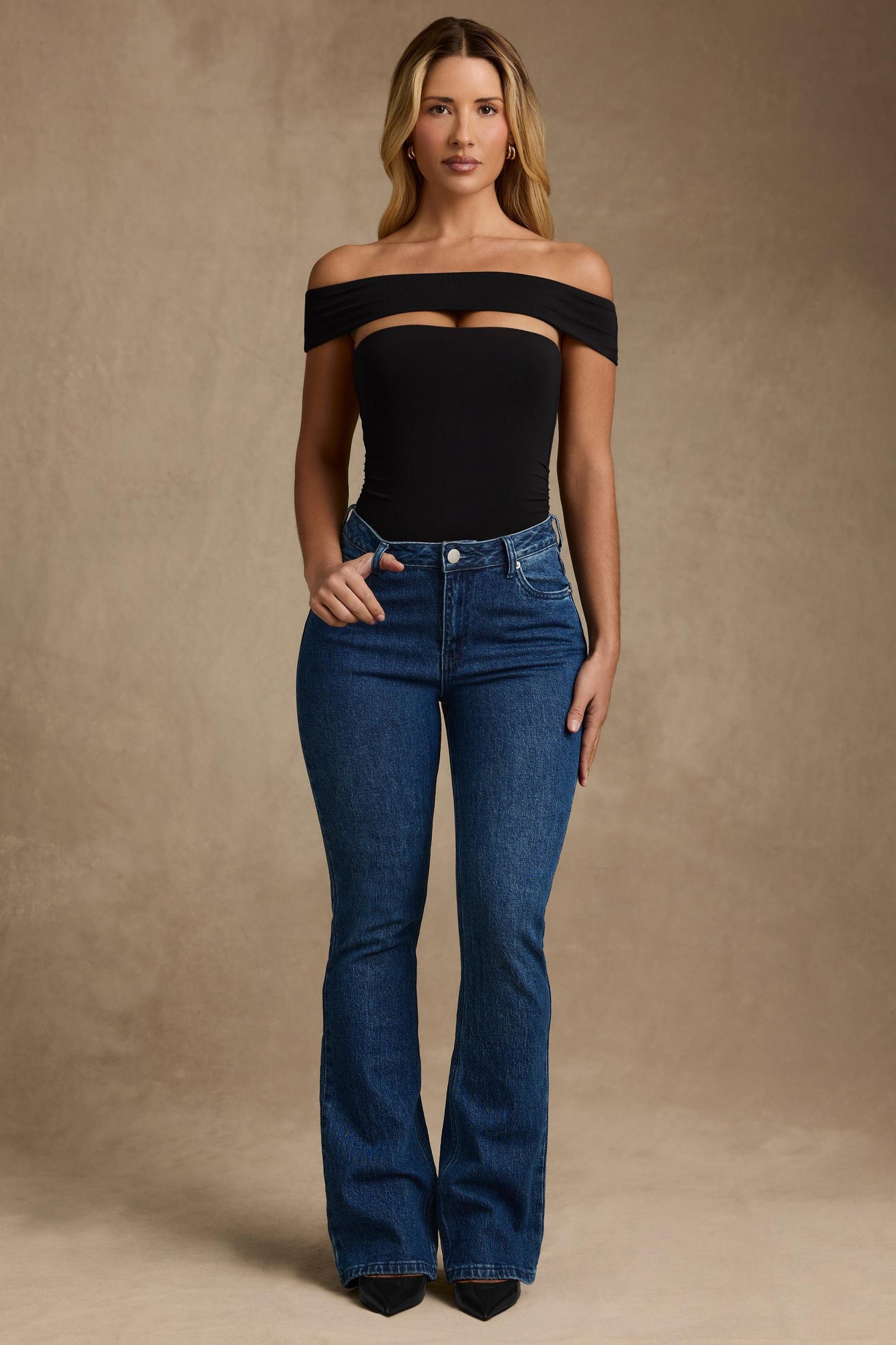 Modal Cut-Out Off-Shoulder Bodysuit in Black Product Image