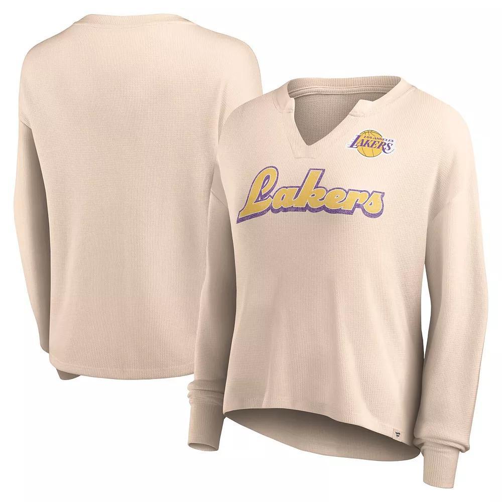 Women's Fanatics Branded Tan New England Patriots Go For It Notch Neck Waffle Knit Long Sleeve T-Shirt, Size: XL, Team Product Image