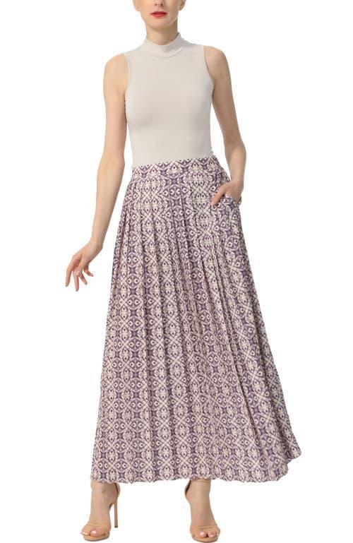 Kimi & Kai Women's Print Box Pleat Maxi Skirt in Purple Pink at Nordstrom, Size X-Large Product Image