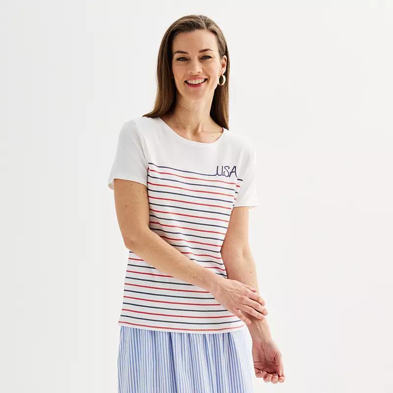Women's Croft & Barrow® Essential Crewneck Tee, Size: XL, Red Usa Graphic Product Image