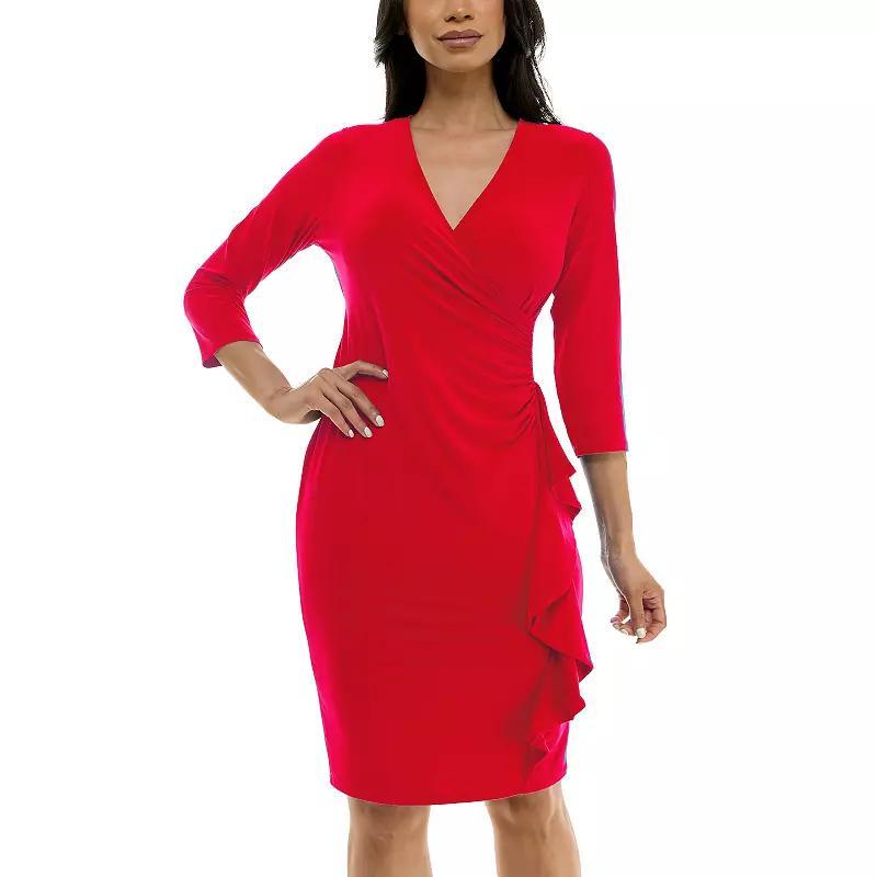Women's Nina Leonard Faux-Wrap Ruffle Mini Dress, Size: Small, Real Red Product Image