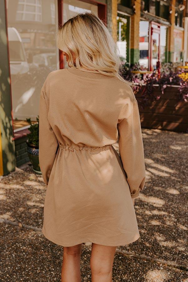 Latte Run Drawstring Mini Dress in Iced Mocha Product Image