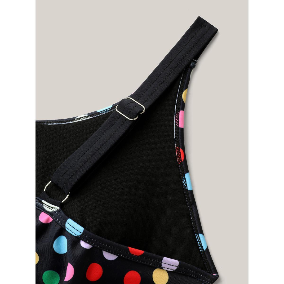 Plus Size Polka Dots Lotus Leaf Edge One-Piece Swimsuit Women's Swimwear Black Beach Gathered Curve Bathing Suits High stretch One Pieces BloomChic 28/5X Product Image