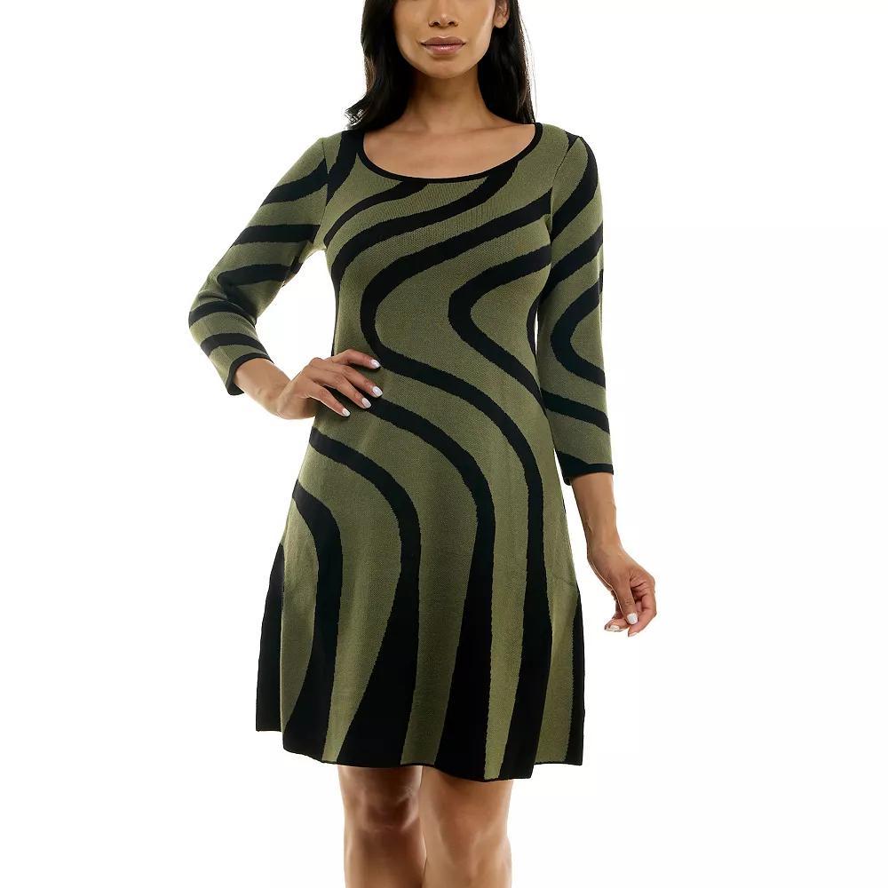 Women's Nina Leonard A-Line Jacquard Sweater Dress, Size: Medium, Deep Wine Black Product Image