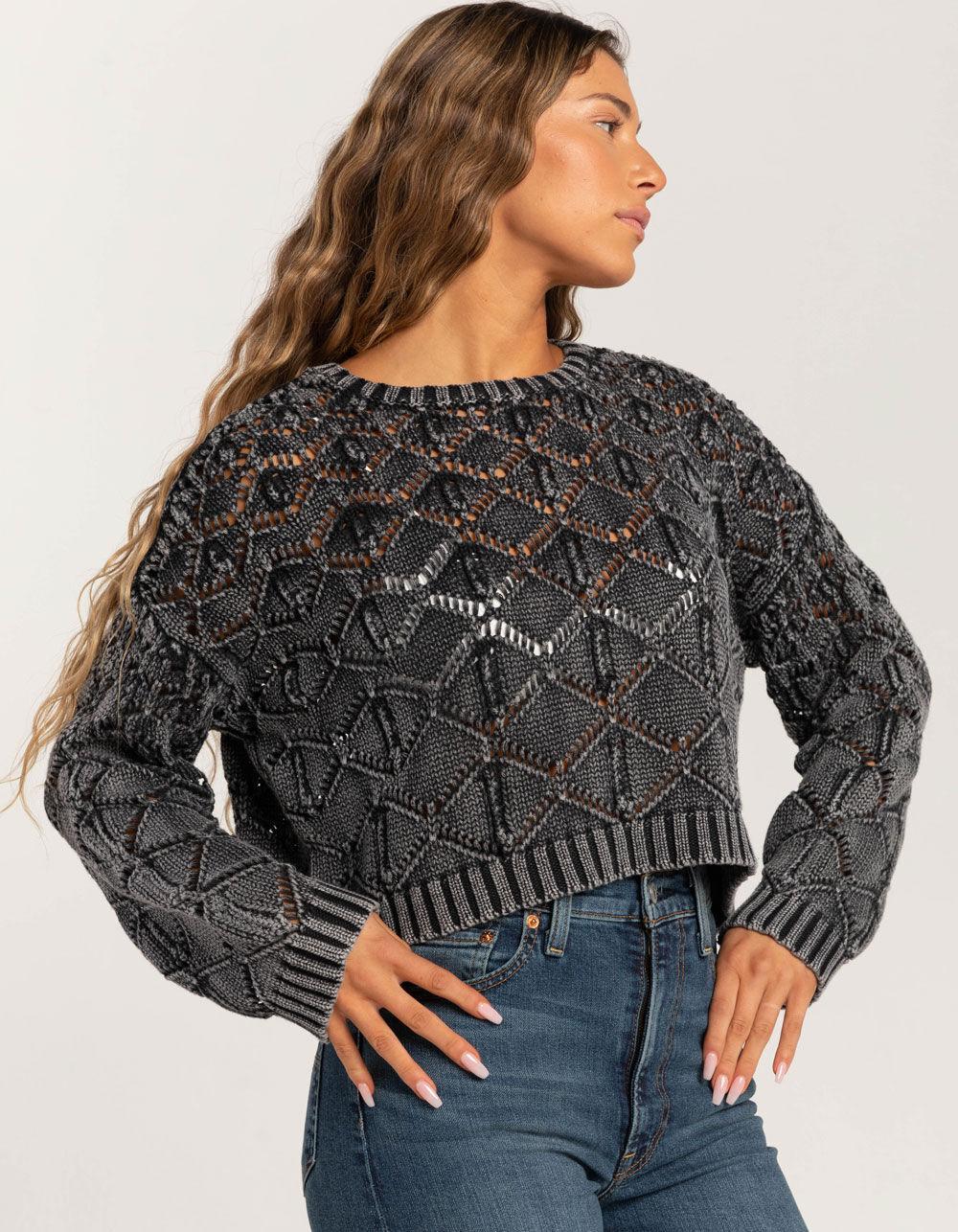 FULL TILT Womens Open Weave Washed Pullover Sweater - PURPLE Product Image