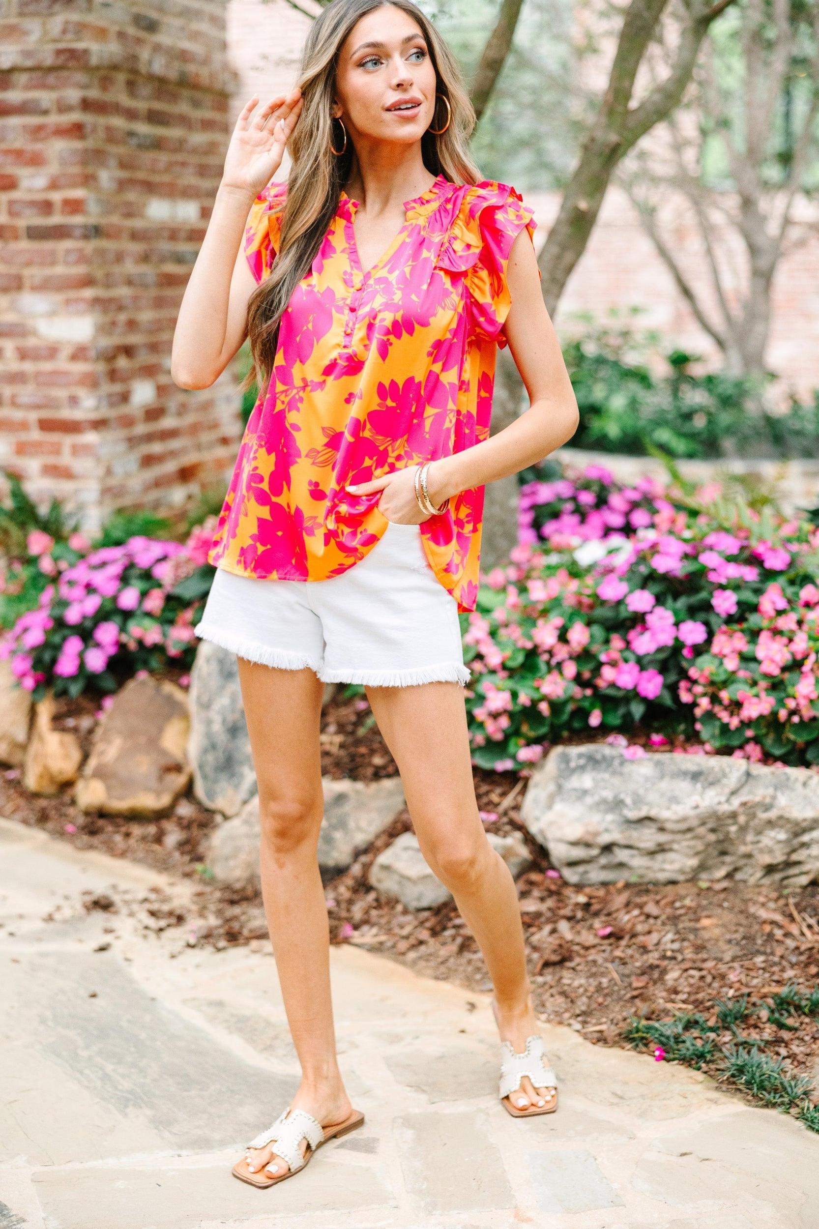 Love In The Air Sunkist Orange Floral Blouse Female Product Image