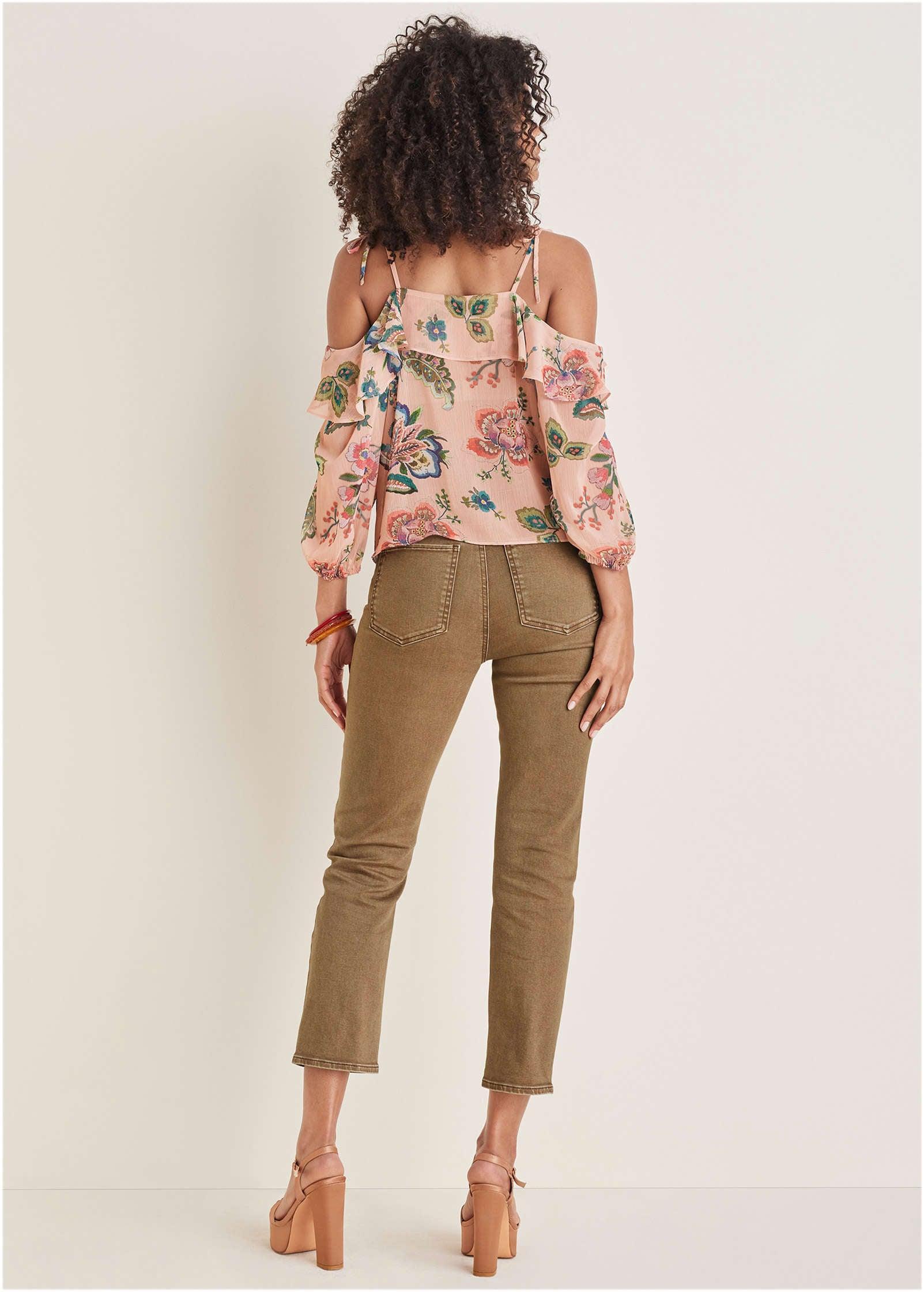 Chiffon Cold Shoulder Top - Allover Needlework Floral Product Image