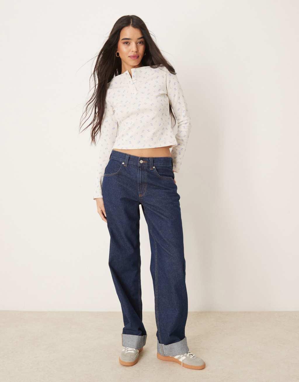 ASOS DESIGN printed ditsy waffle henley in cream Product Image
