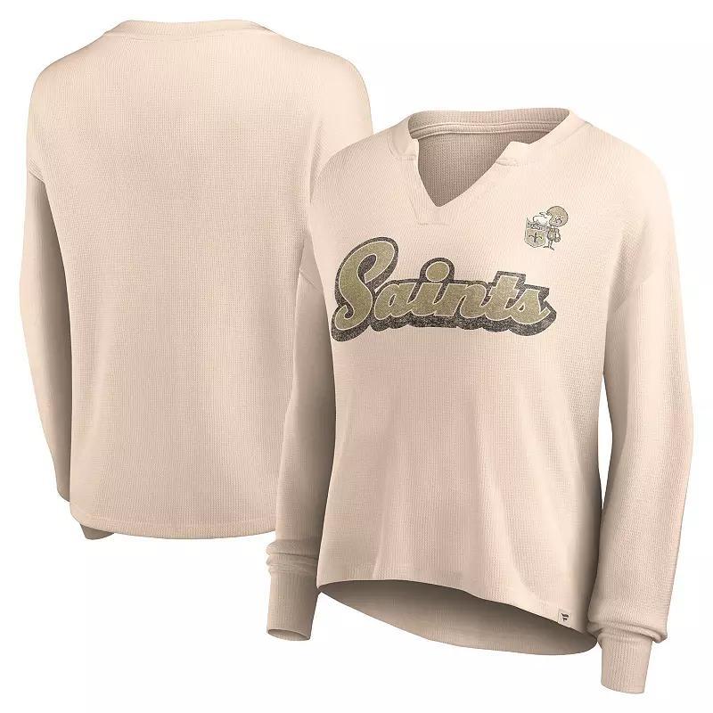 Women's Fanatics Branded Tan New Orleans Saints Go For It Notch Neck Waffle Knit Long Sleeve T-Shirt, Size: 3XL, Team Product Image