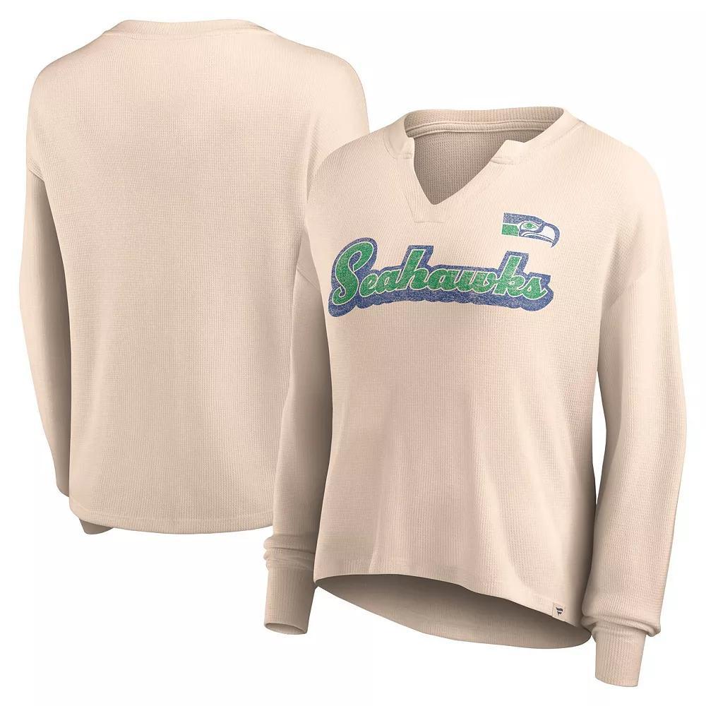 Women's Fanatics Branded Tan Seattle Seahawks Go For It Notch Neck Waffle Knit Long Sleeve T-Shirt, Size: Medium, Team Product Image