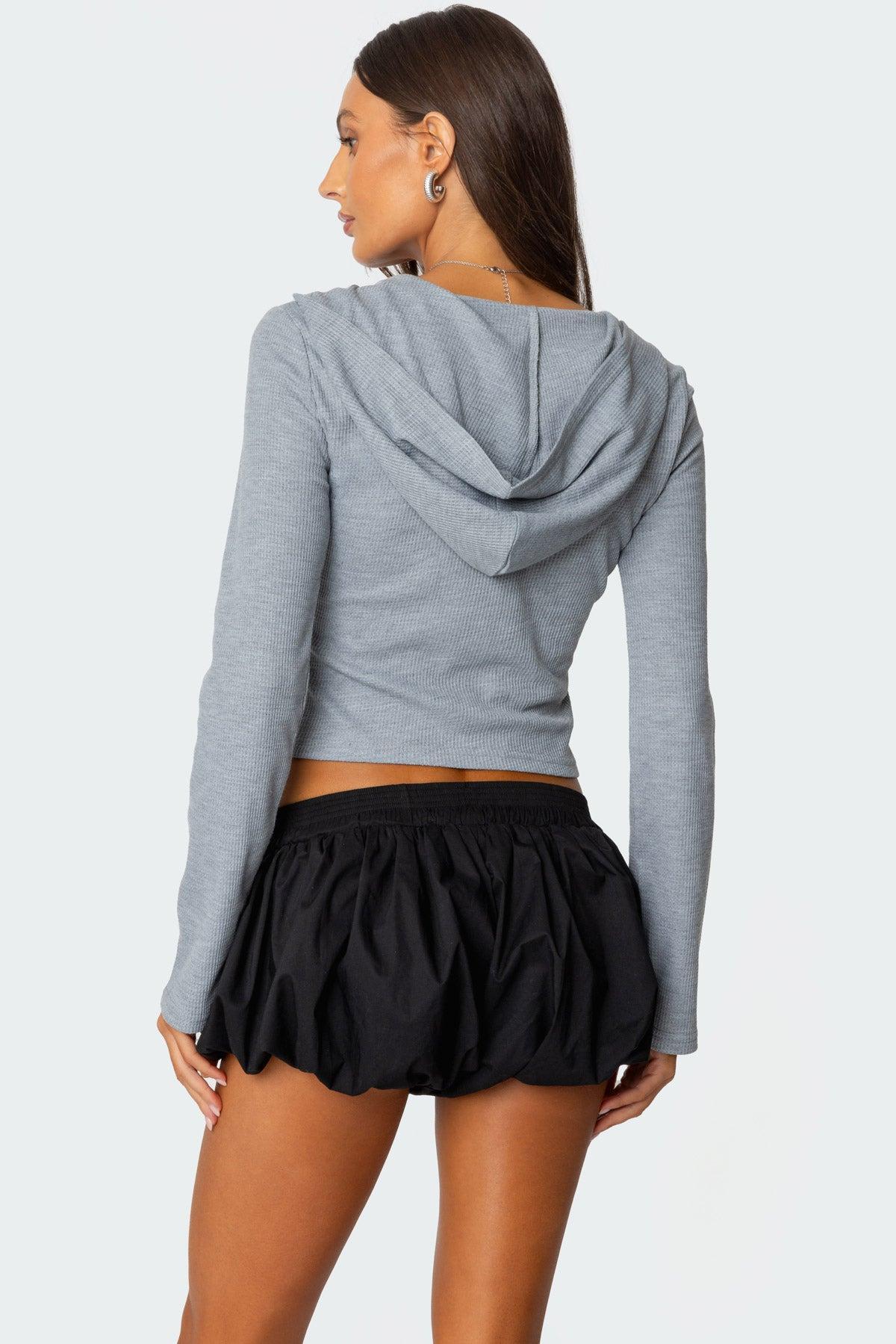Hooded Henley Waffle Top Product Image