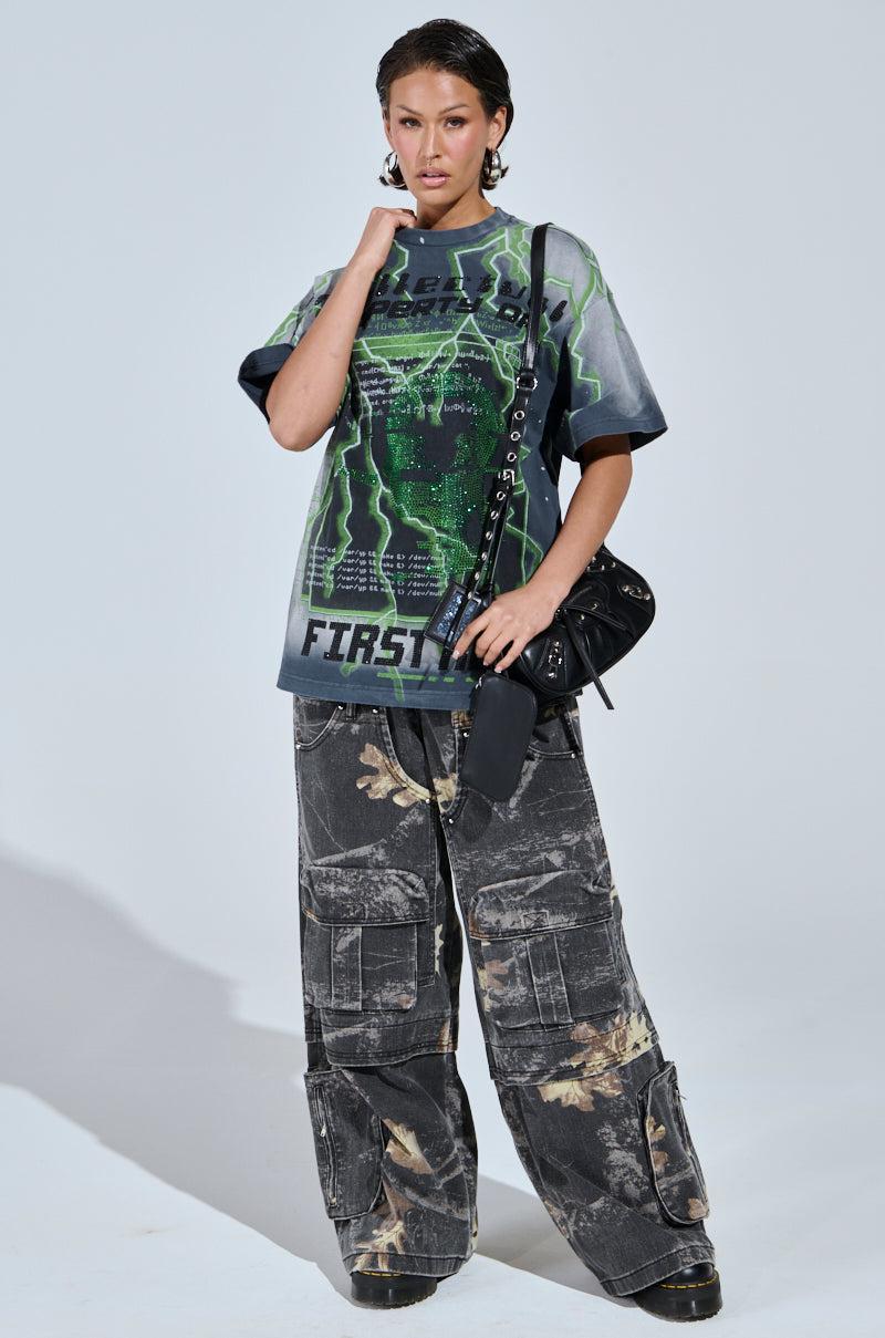 FIRST ONE HERE OVERSIZED GRAPHIC TEE Product Image