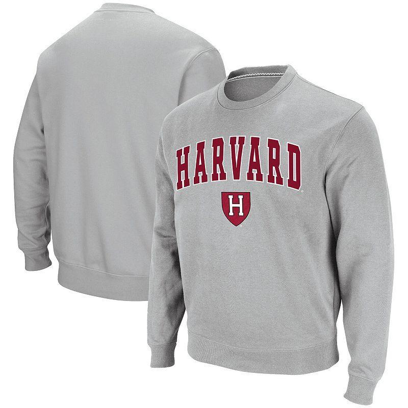 Men's Colosseum Gray Harvard Crimson Team Arch & Logo Tackle Twill Pullover Sweatshirt, Size: 3XL, Har Grey Product Image