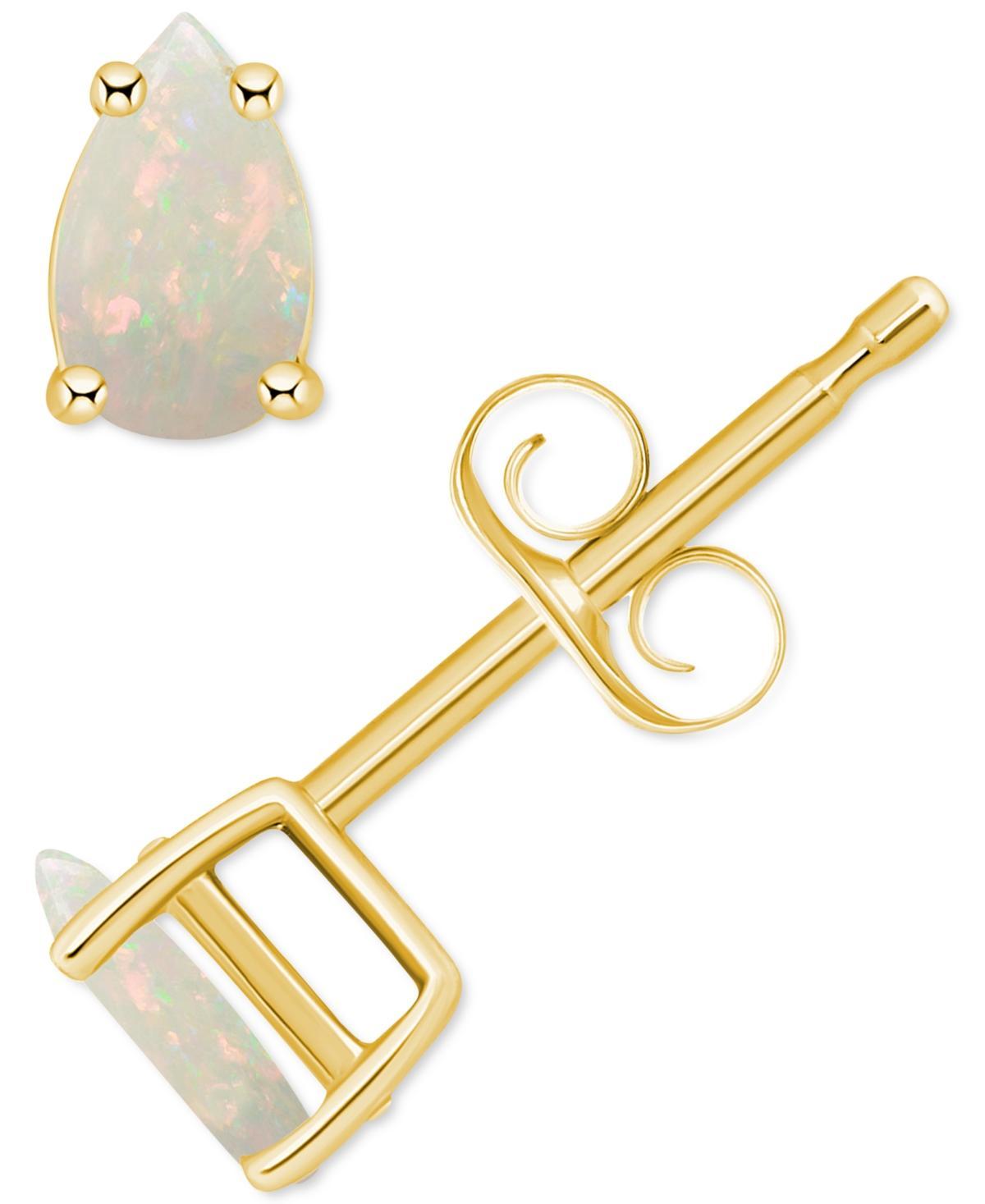 14k Gold Pear Shape Birthstone Stud Earrings, Women's, White Opal Oct Product Image