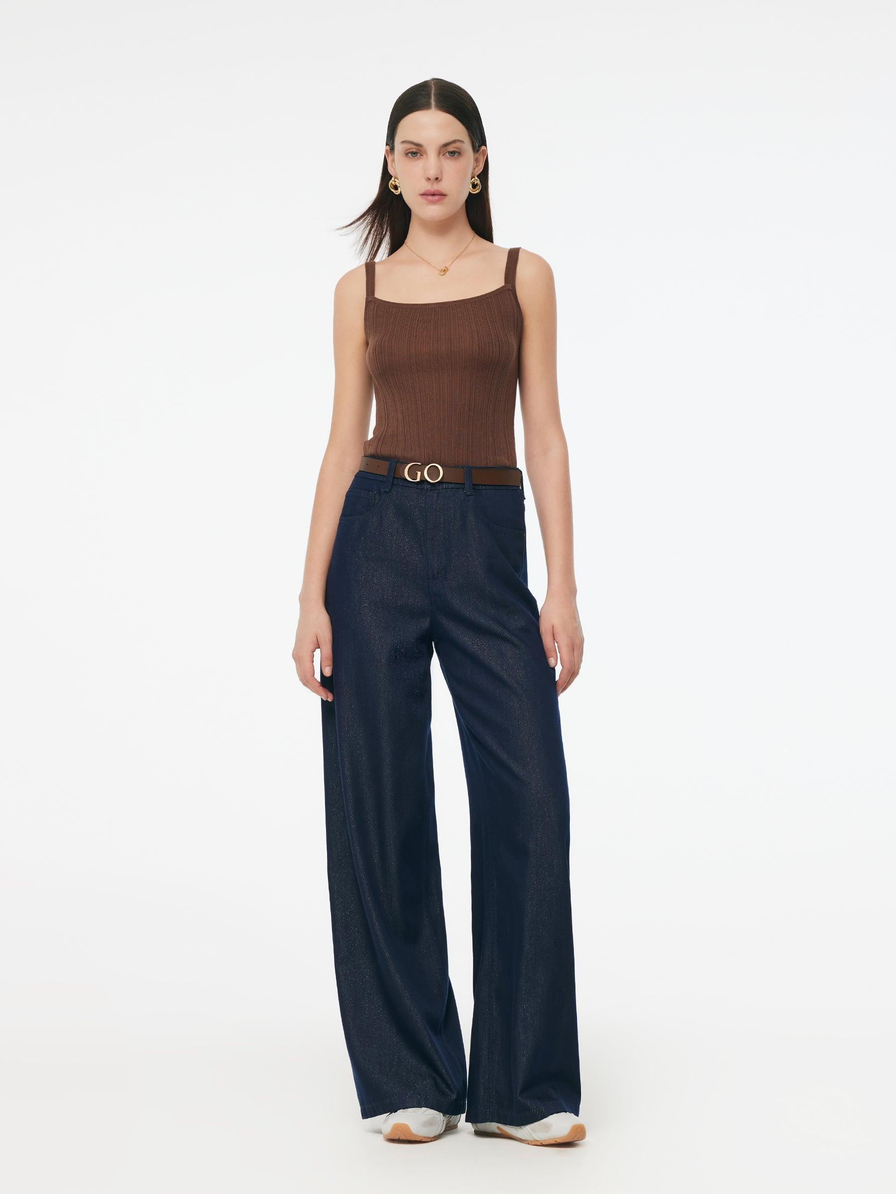 Denim Glitter Detailed Women Loose Straight Jeans Product Image