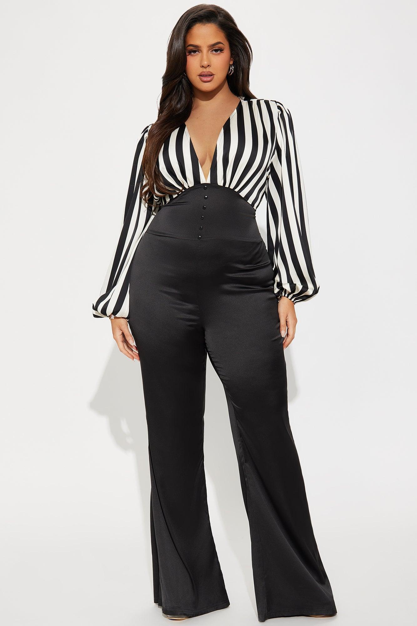 Office Flirt Satin Jumpsuit - Black/White Product Image