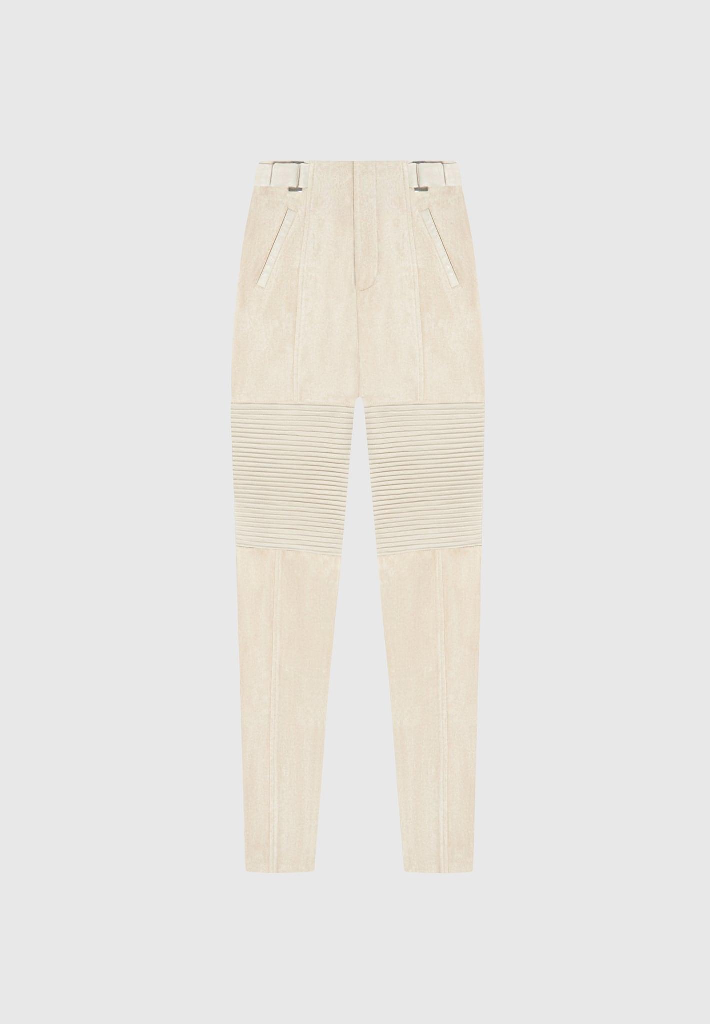 Leather and Suede Ribbed Leggings - Beige Female Product Image