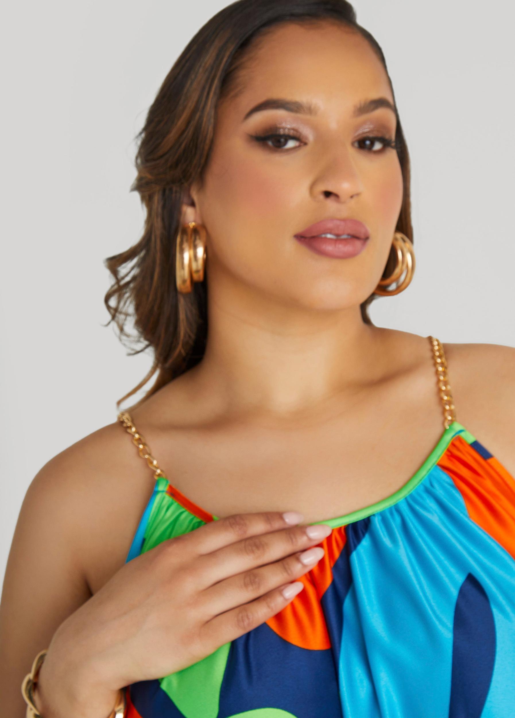 Chain Trimmed Abstract Maxi Dress Product Image