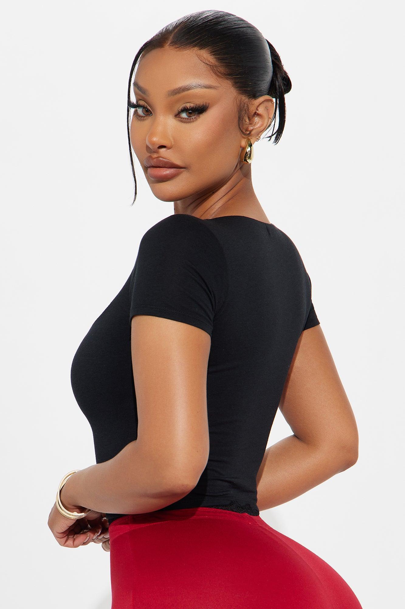 Adriana Double Lined Square Neck Short Sleeve Top - Black Product Image
