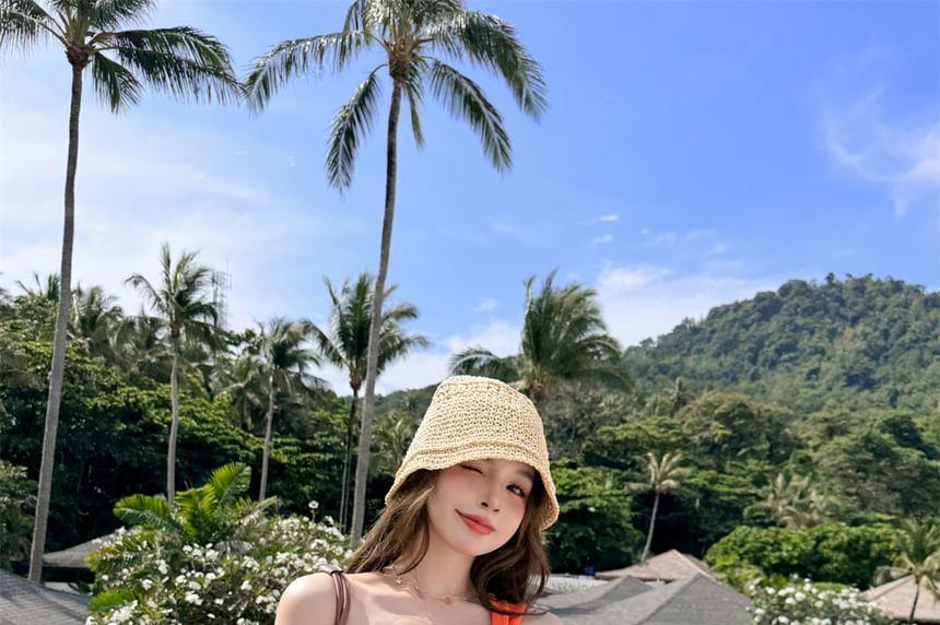 Set: One-Shoulder Plain Cutout Bikini + Bottom Product Image