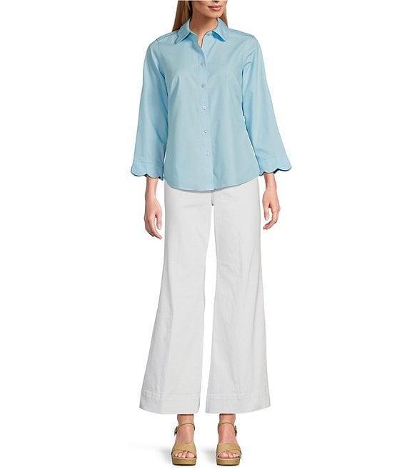 Foxcroft Gwen Point Collar 3/4 Sleeve Soft Cotton Shirt Product Image