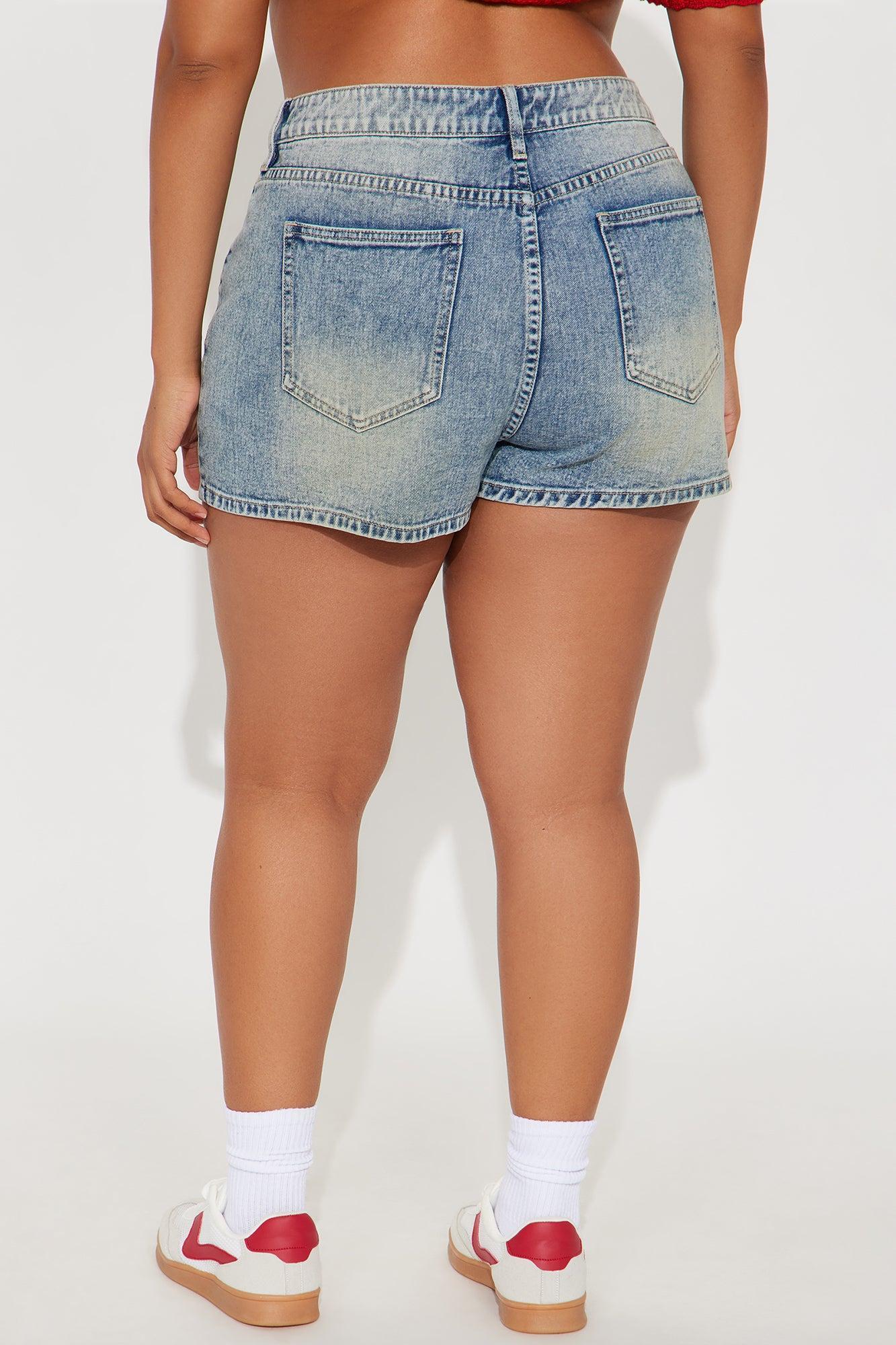 Reaching New Levels Lace Up Denim Shorts - Vintage Wash Product Image