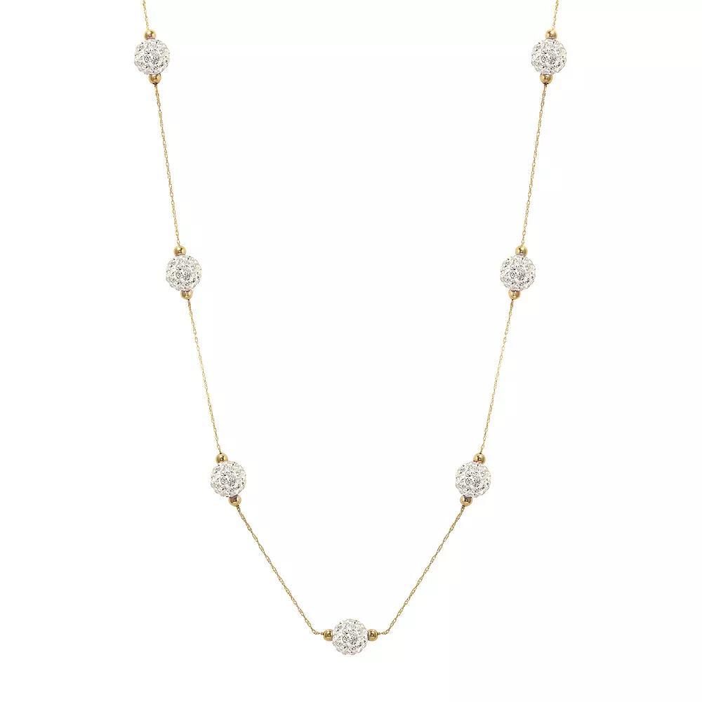Women's 14ky Gold Bead White Crystal Station Necklace, Size: 18" Product Image