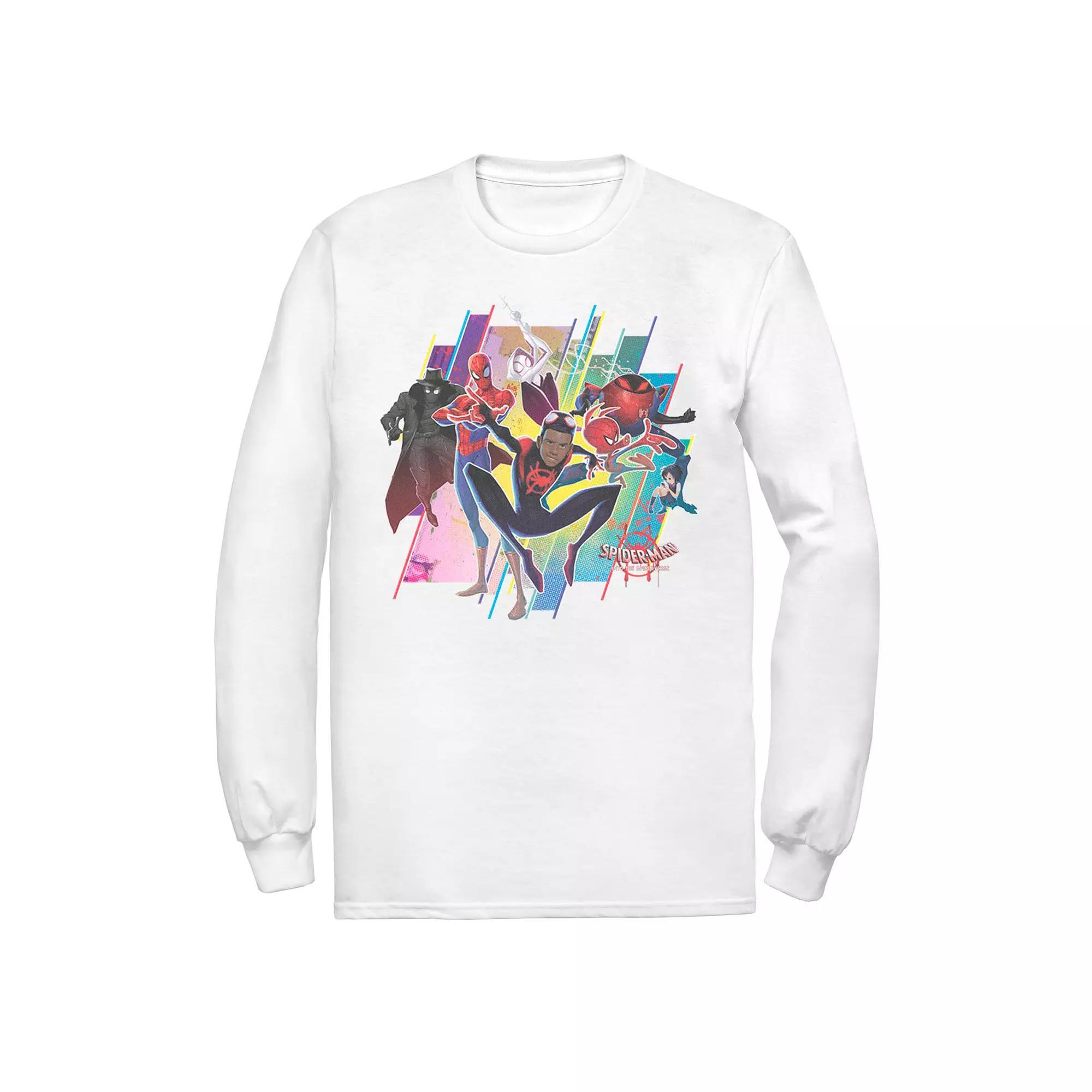 Men's Marvel Spider-Man Spiderverse Colorful Group Long Sleeve Graphic Tee, Size: Medium, White Product Image
