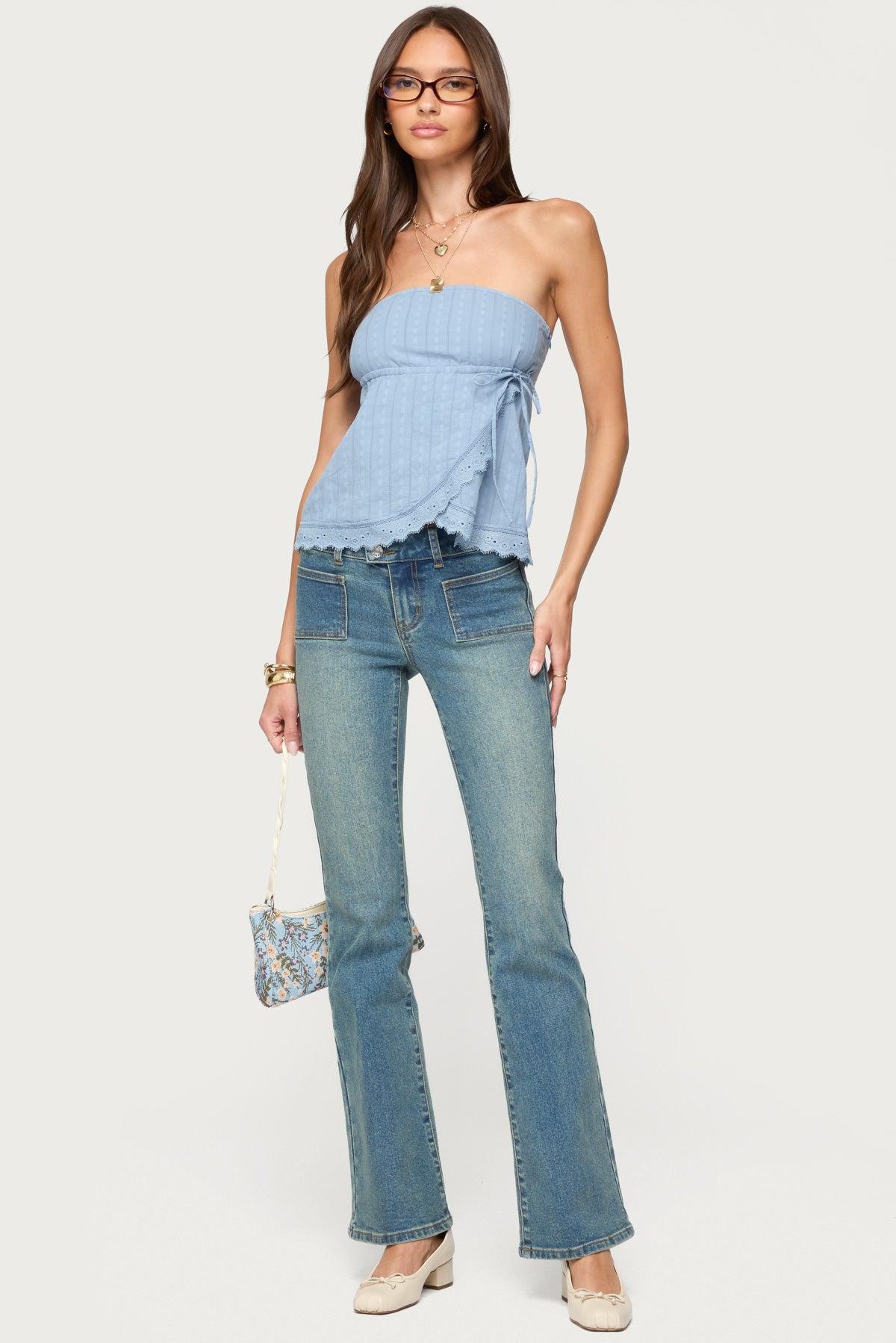 Narnie Striped Strapless Wrap Top Product Image