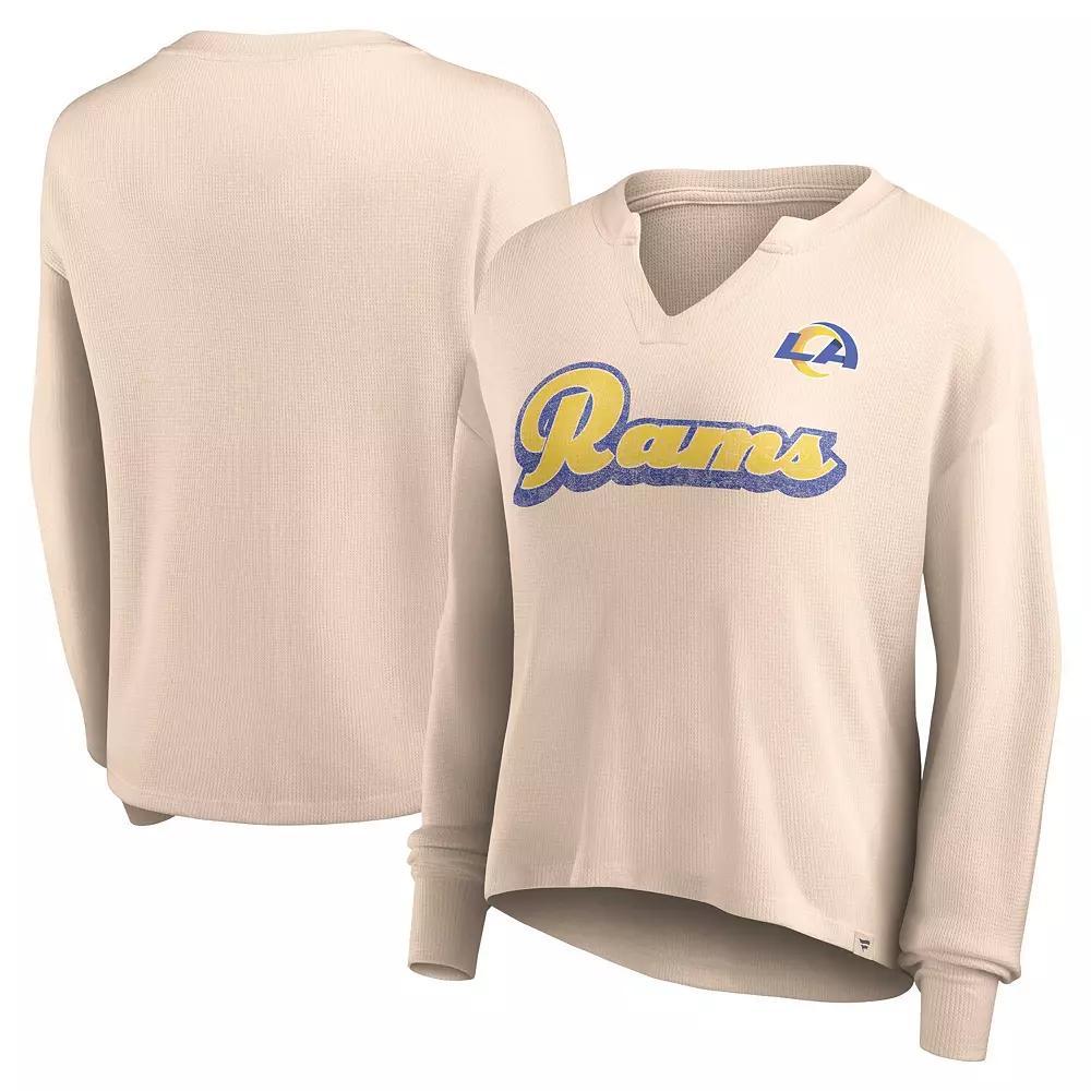 Women's Fanatics Branded Tan Los Angeles Rams Go For It Notch Neck Waffle Knit Long Sleeve T-Shirt, Size: XL, Team Product Image