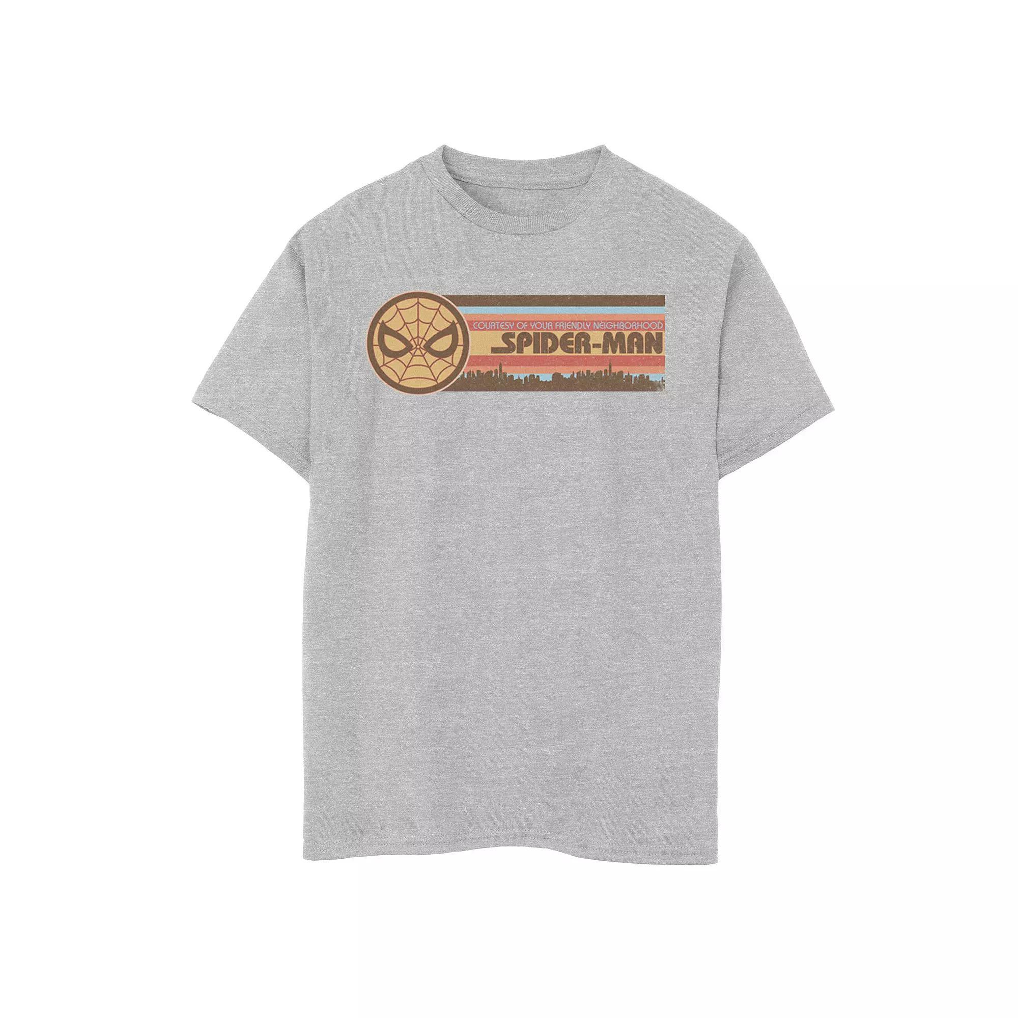 Boys 8-20 Marvel Spider-Man Retro Striped Skyline Graphic Tee, Boy's, Size: XL, Athletic Grey Product Image