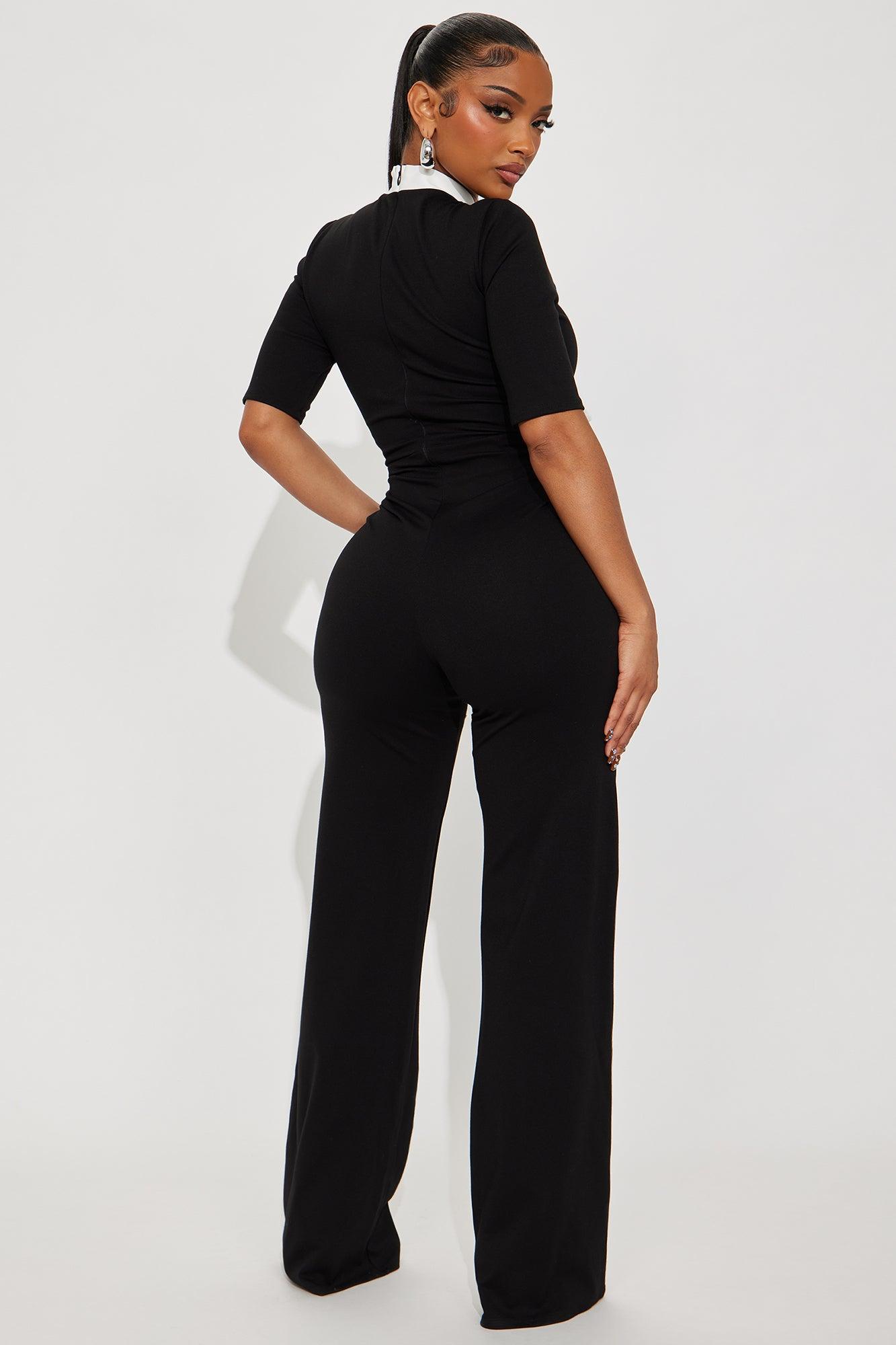 Sweet Like Me Ponte Jumpsuit - Black/White Product Image