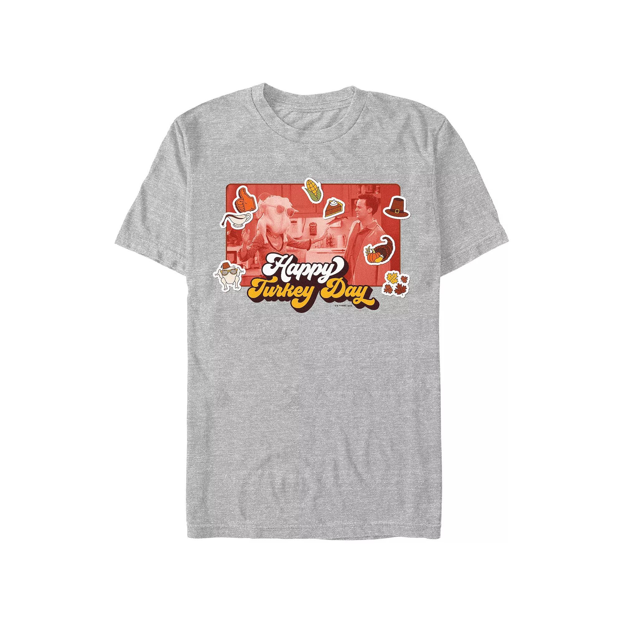 Men's Friends Happy Turkey Day Graphic Tee, Size: XS, Athletic Grey Product Image
